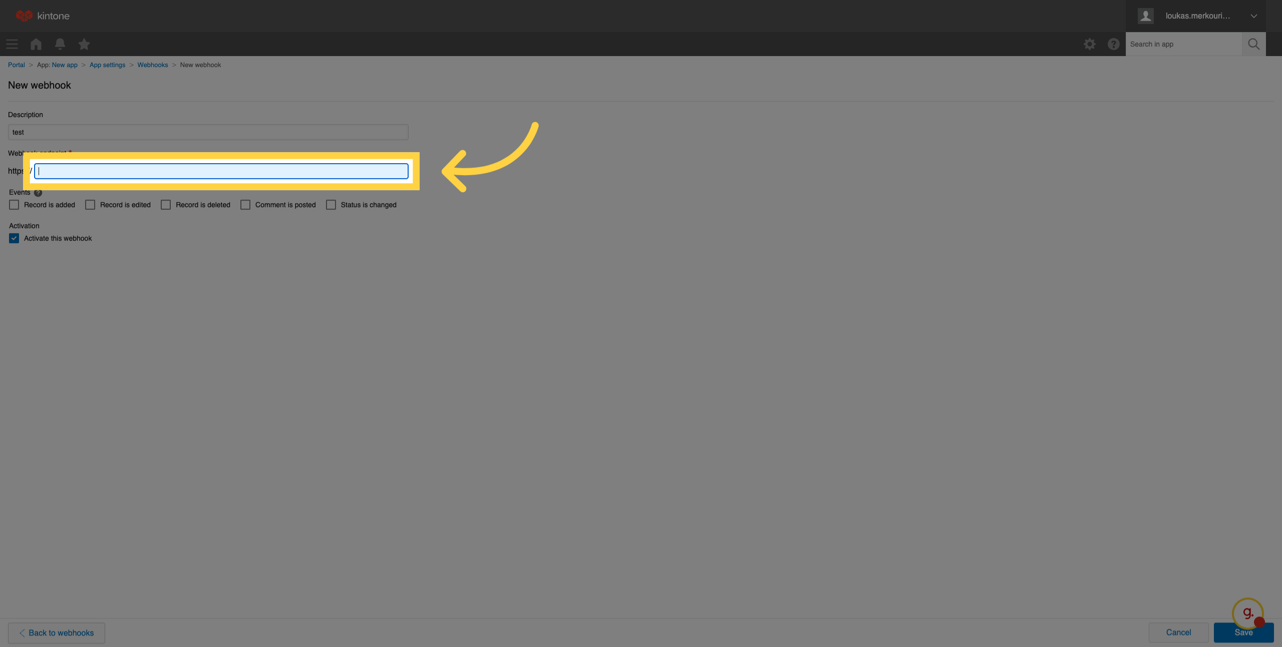 Click Webhook Endpoint Field