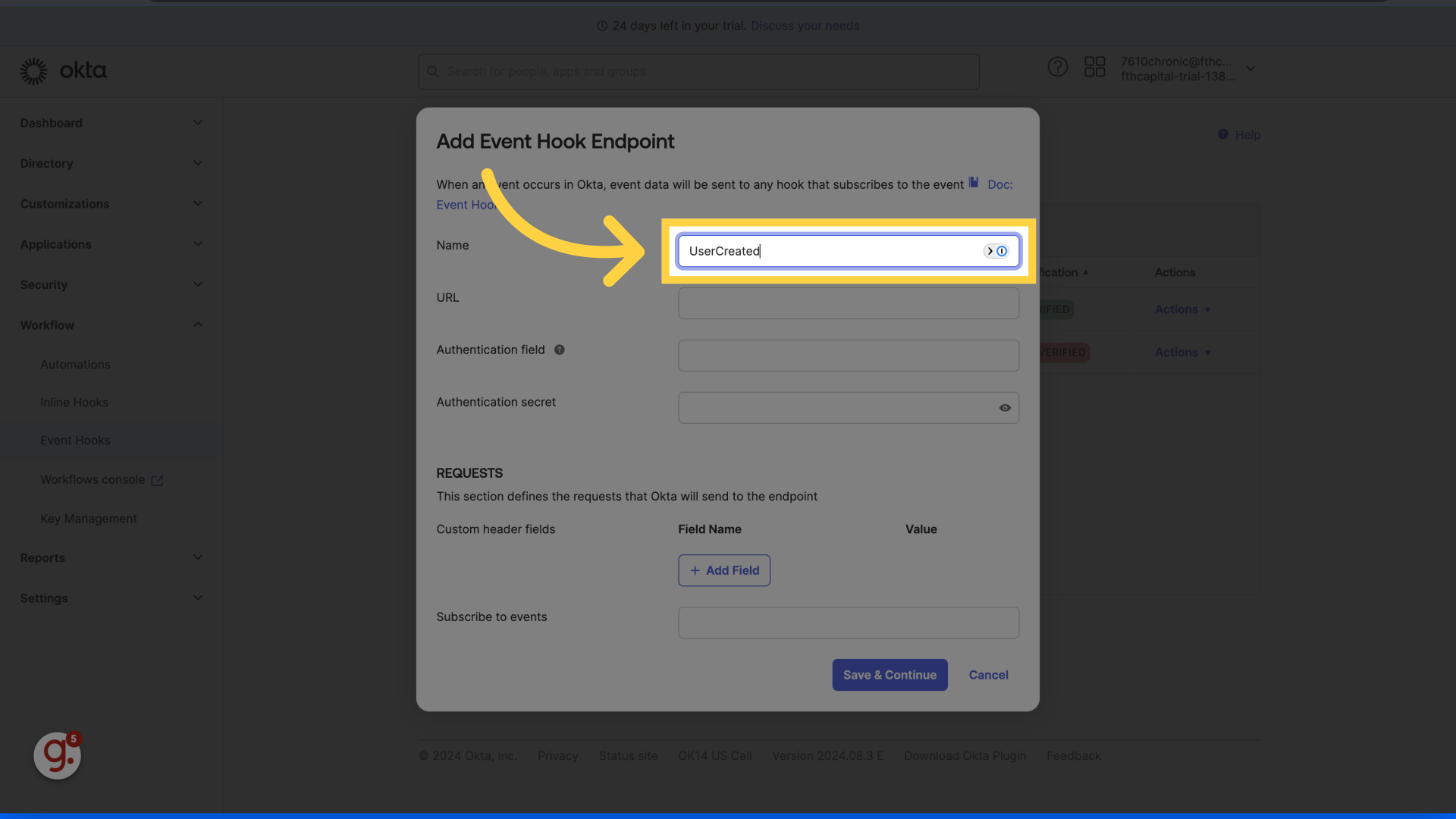 Enter a name for this webhook.