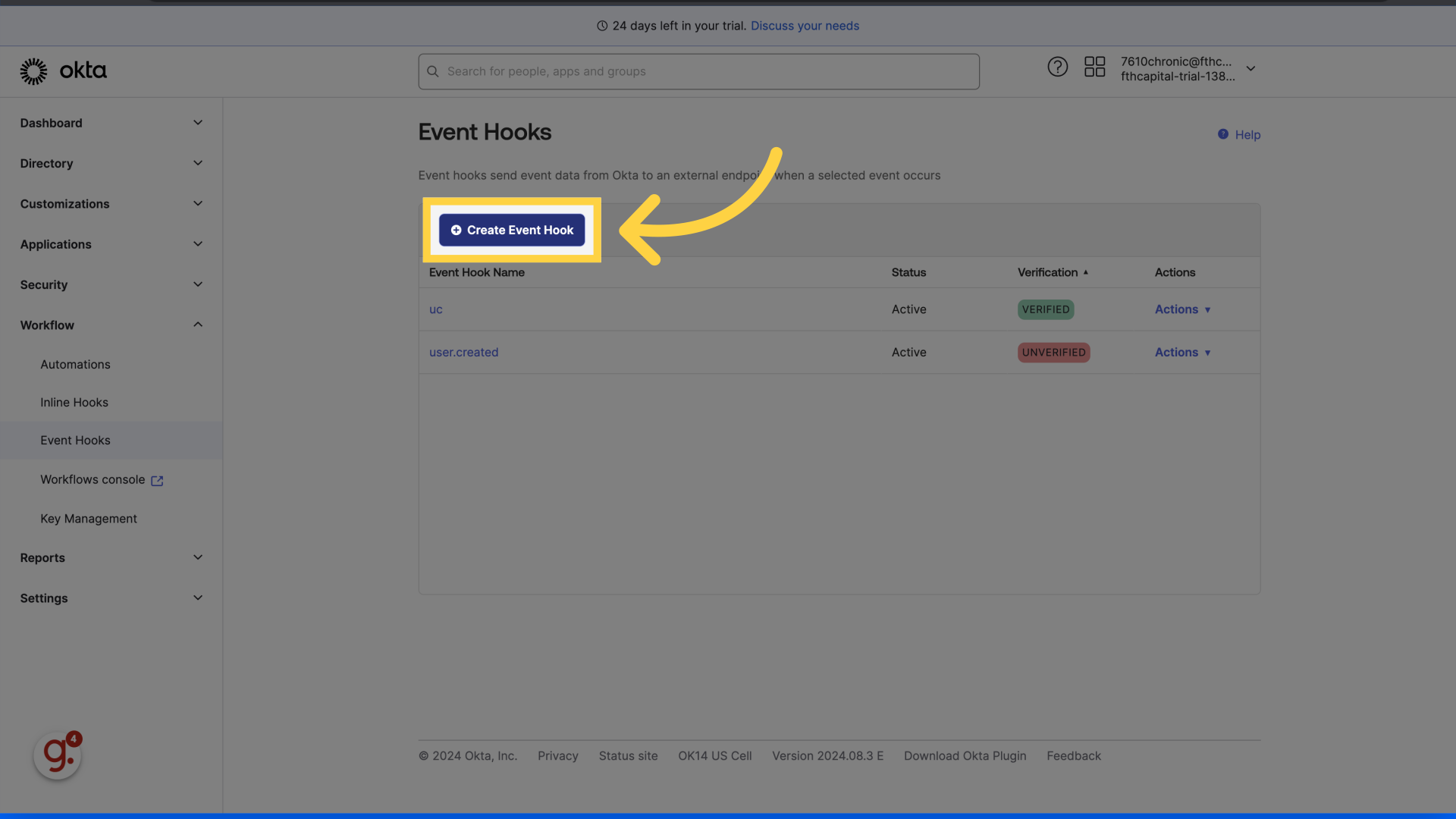 Click 'Create Event Hook'