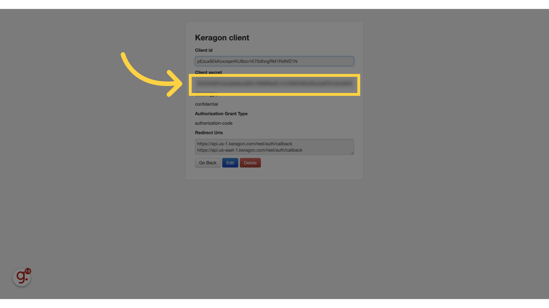 Copy client secret