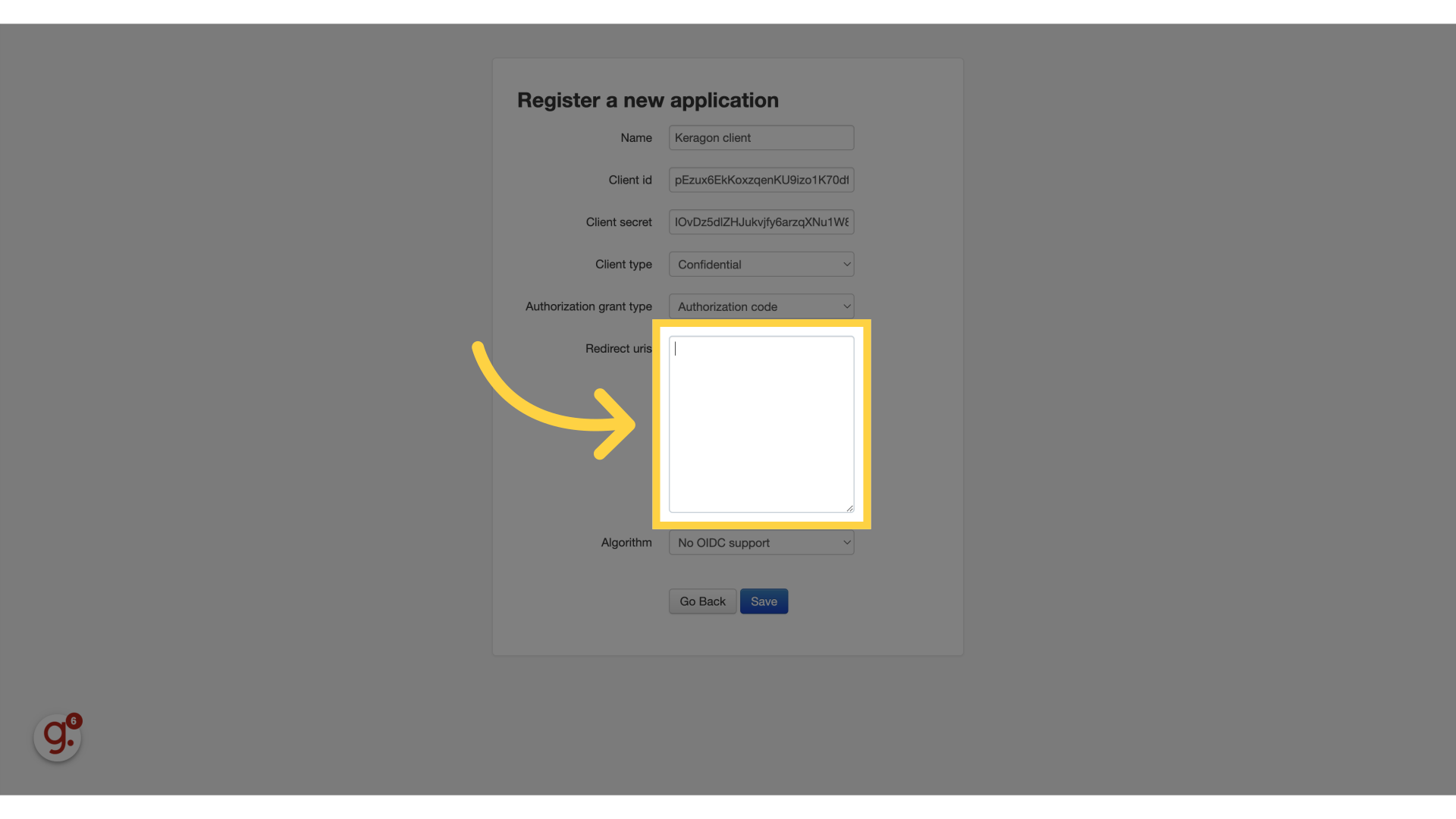 Click 'Redirect uris'