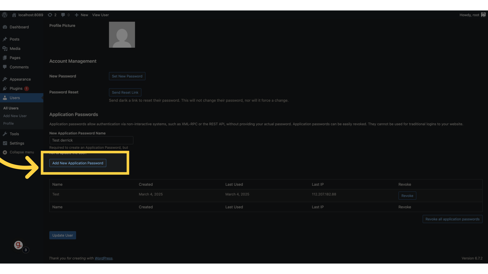 Create a new Application Password