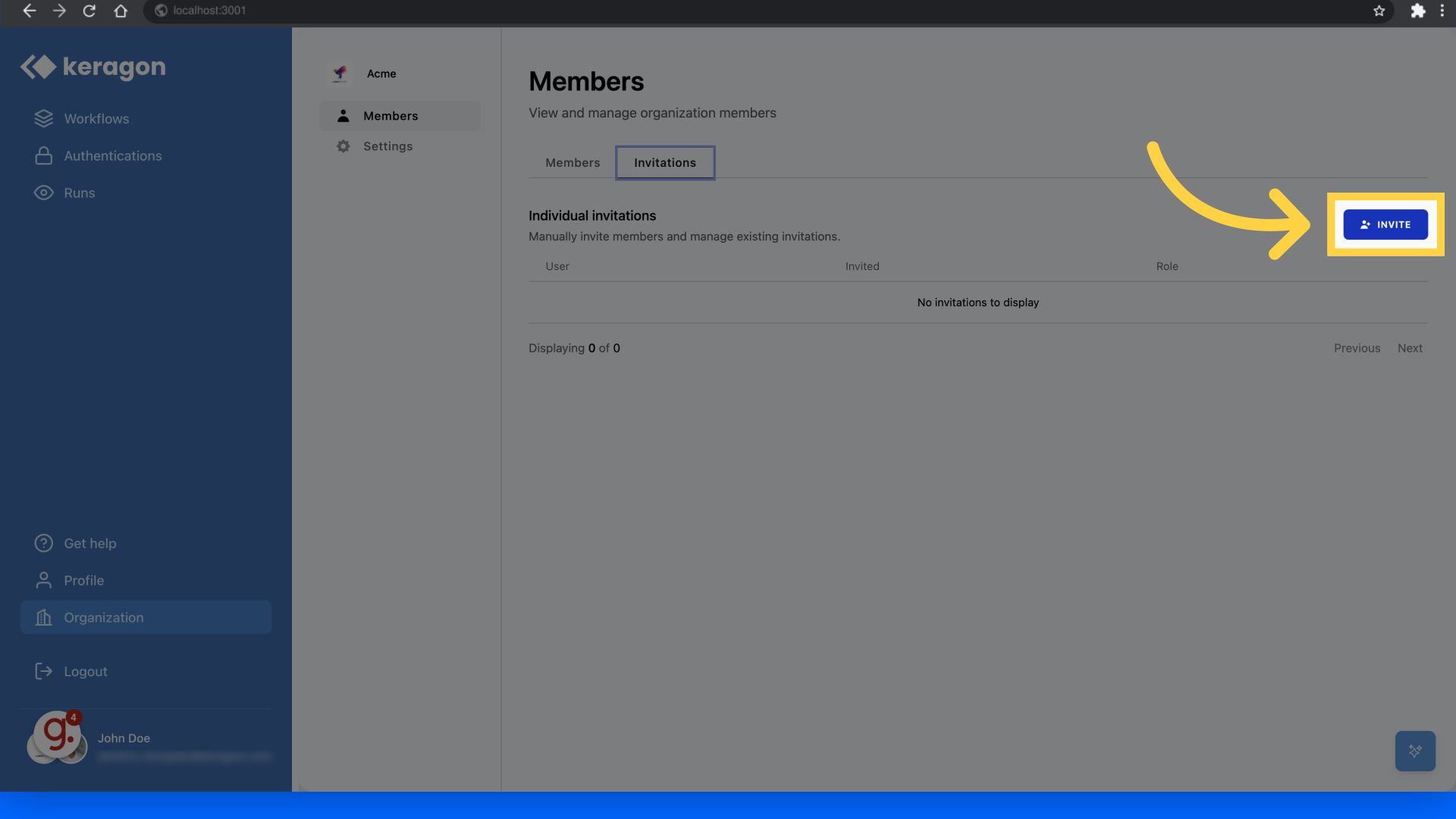 Click 'Invite'