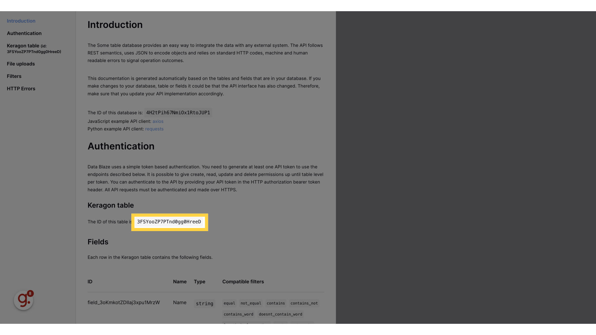 Copy your table ID