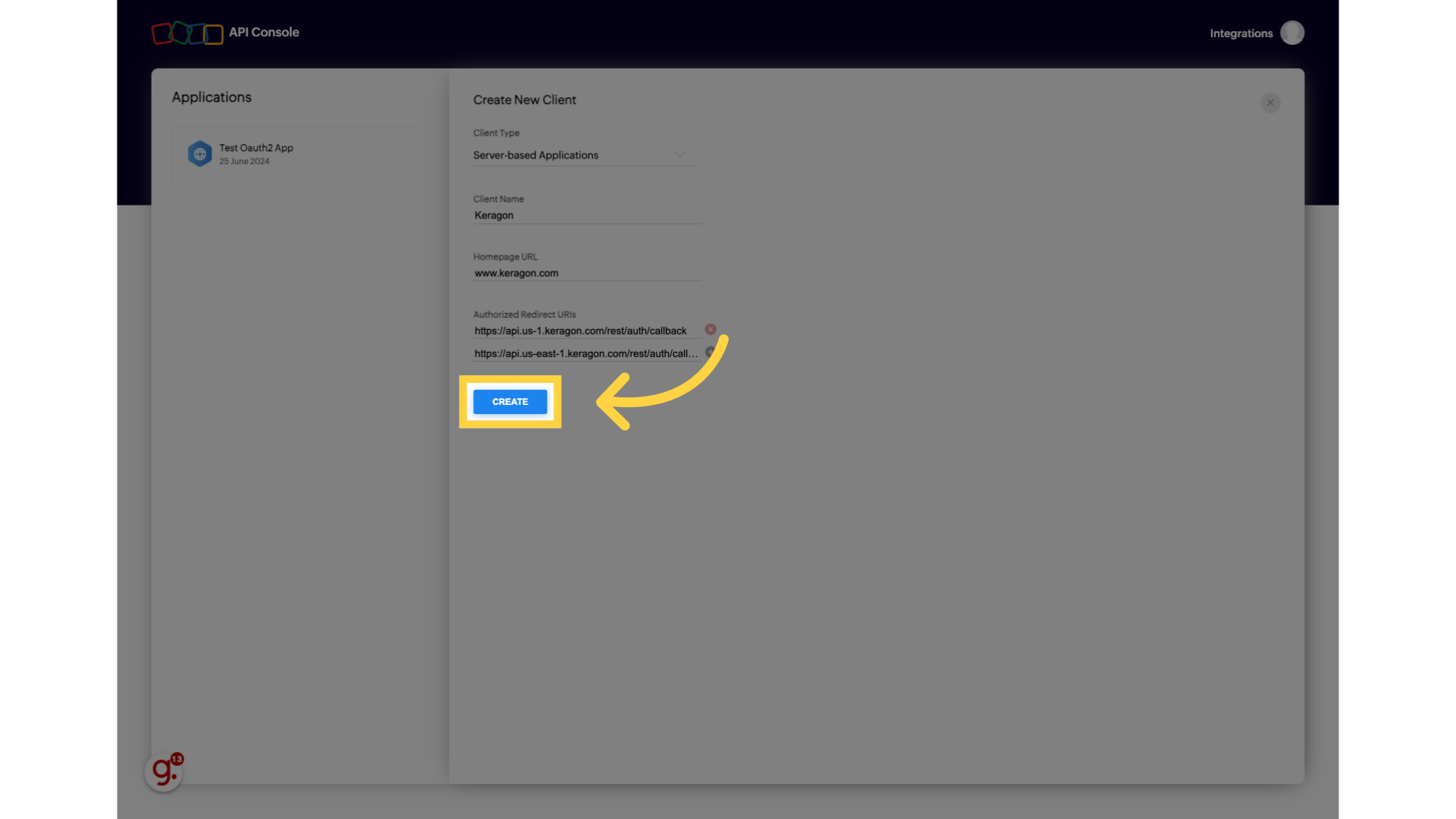 Click 'CREATE'