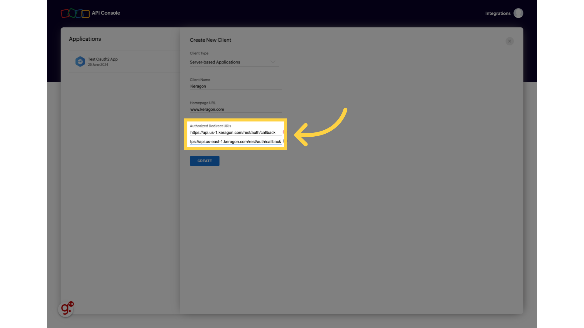 Fill Keragon's redirect urls
