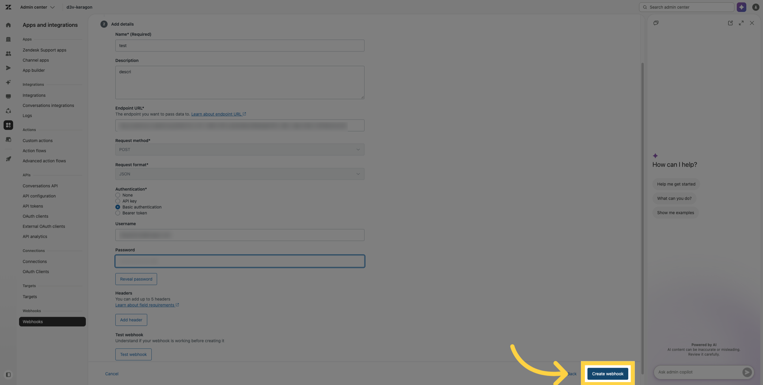 Finalize Webhook Creation