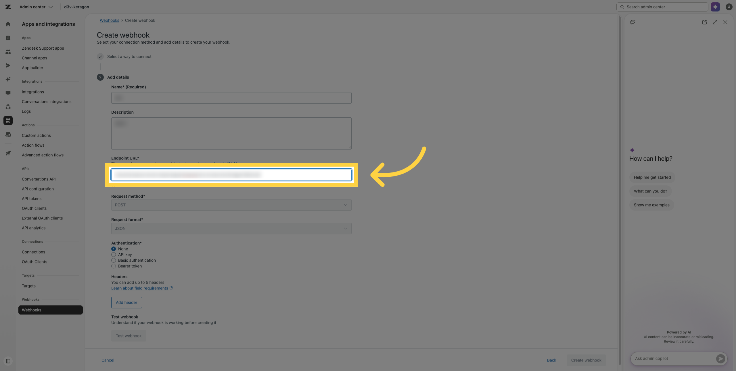 Edit The Endpoint URL Field
