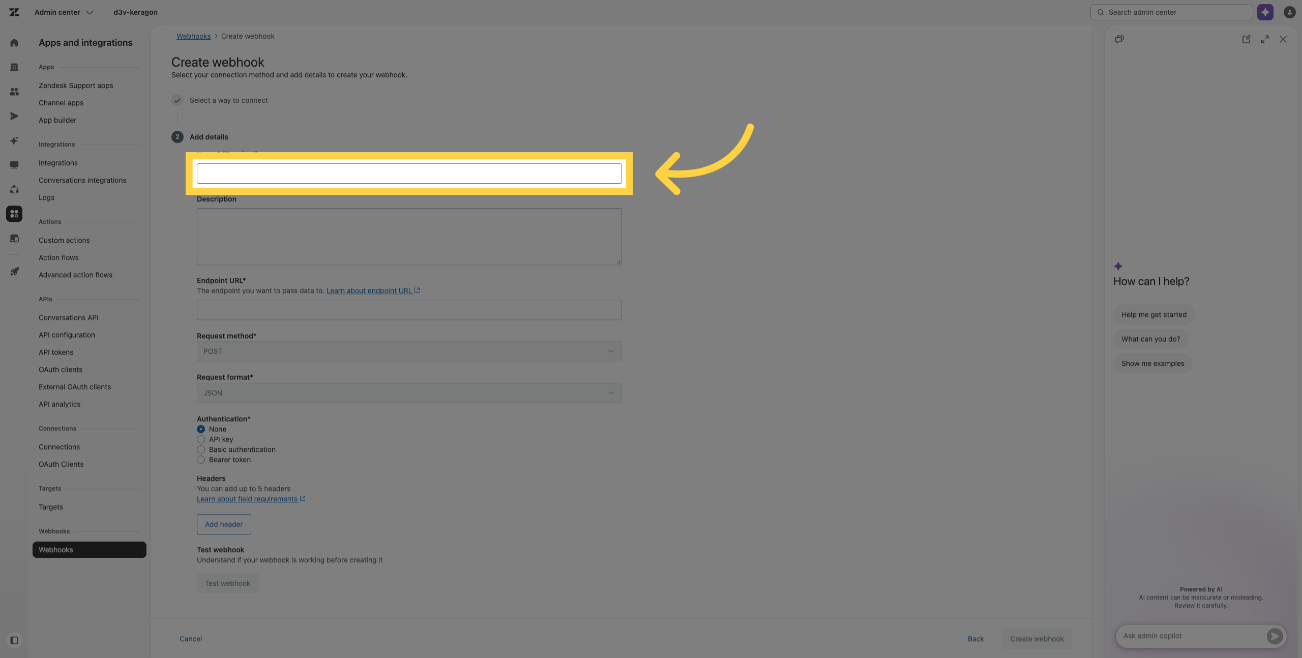 Add Webhook Name