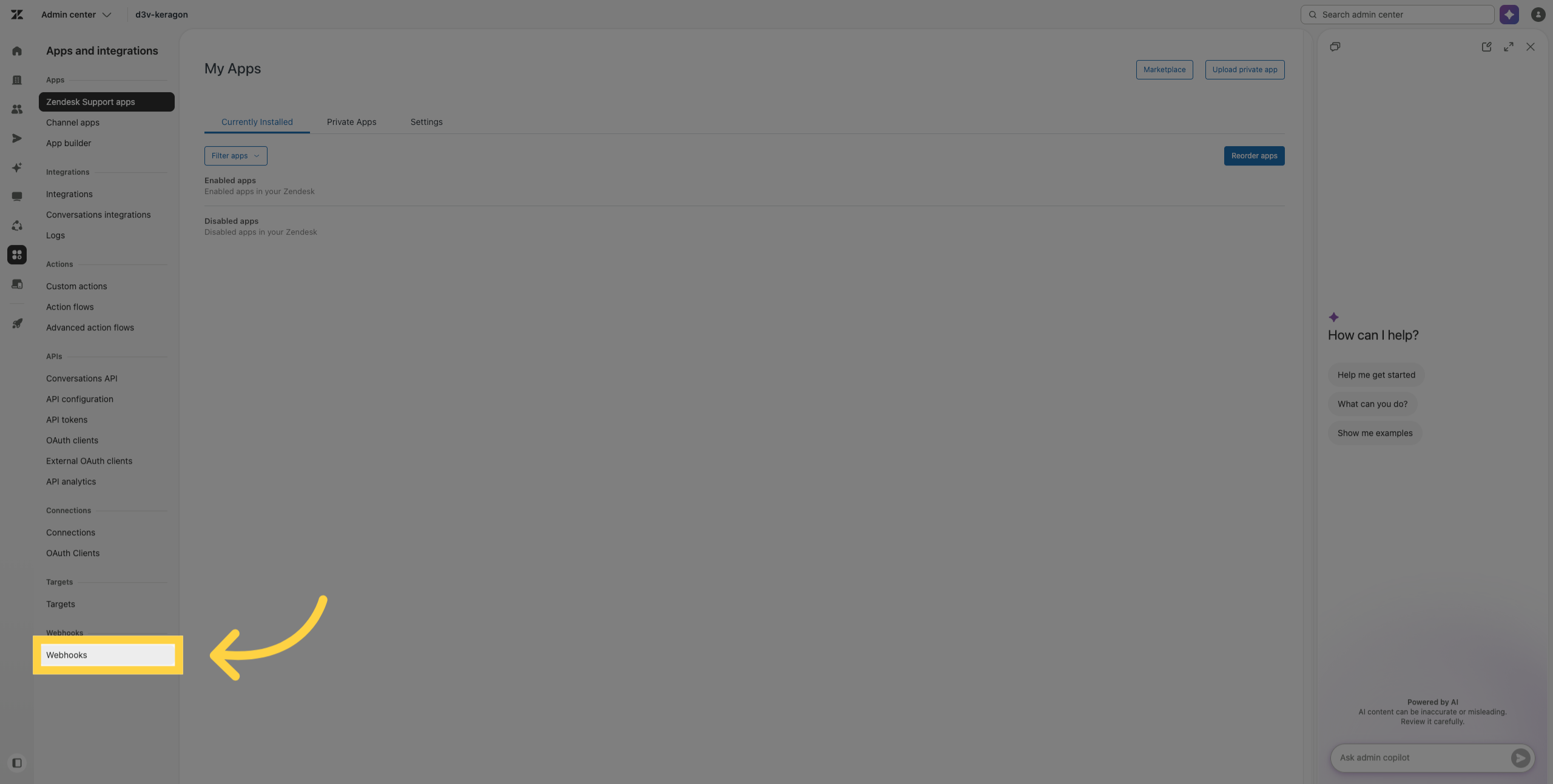Access Webhooks Settings