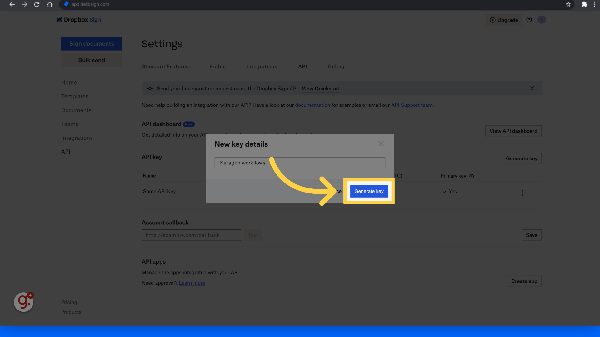 Click 'Generate key'