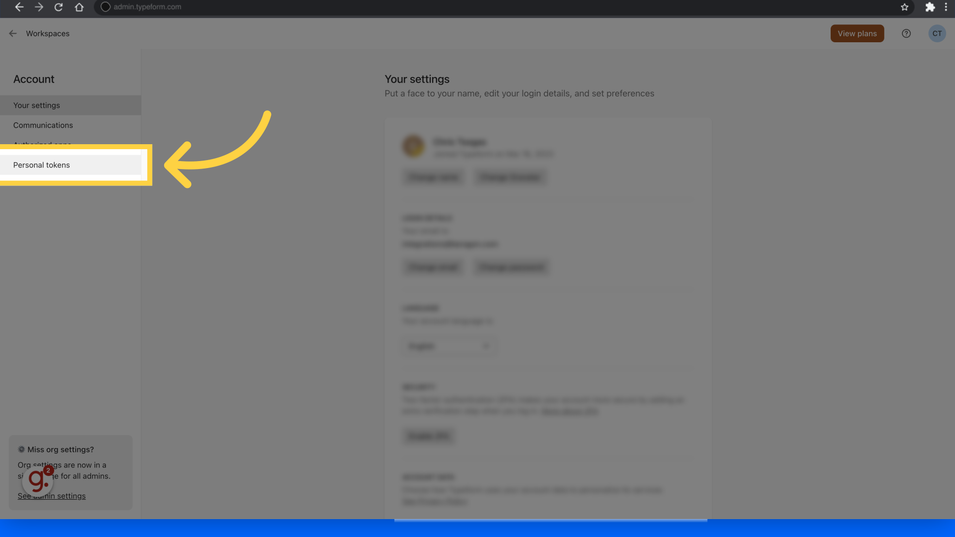 Click 'Personal tokens'