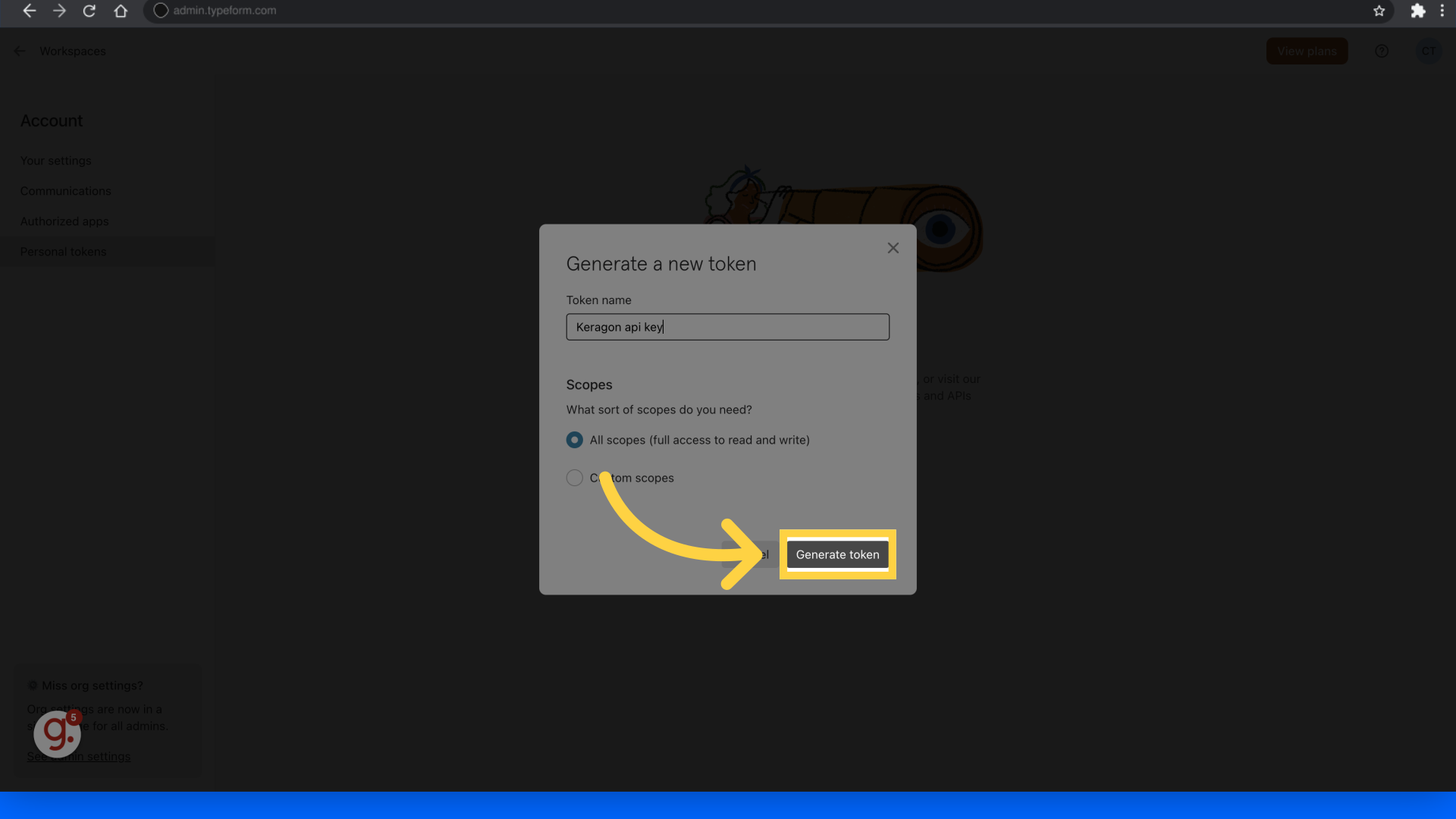 Click 'Generate token'