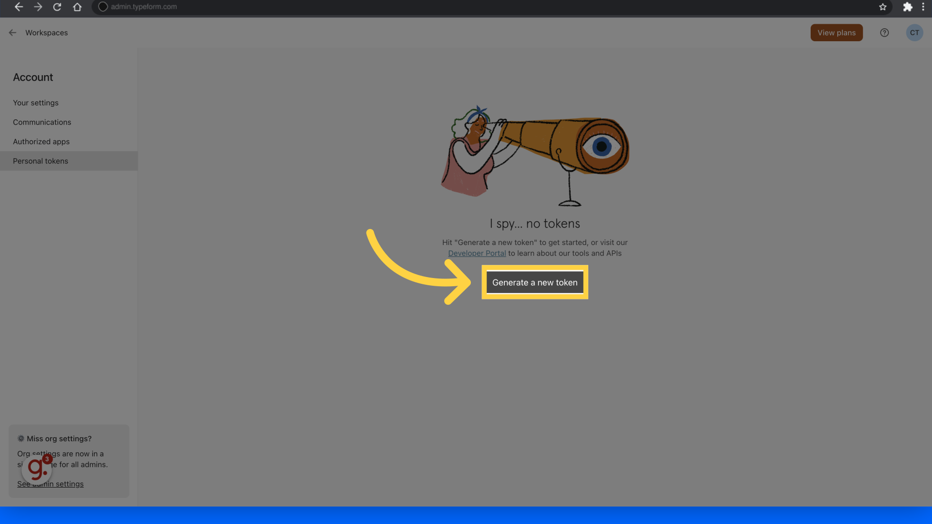 Click 'Generate a new token'