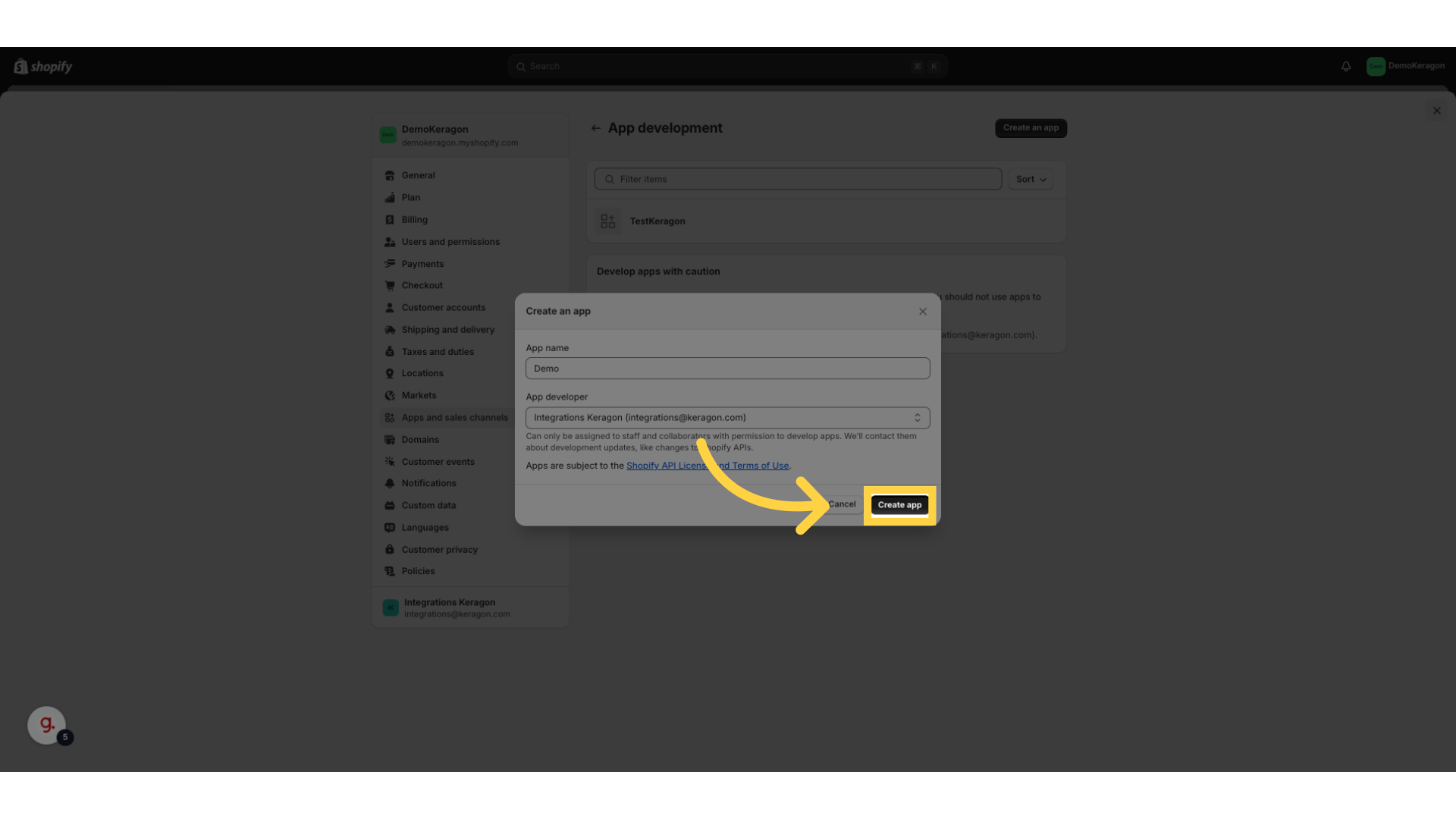 Click 'Create app'