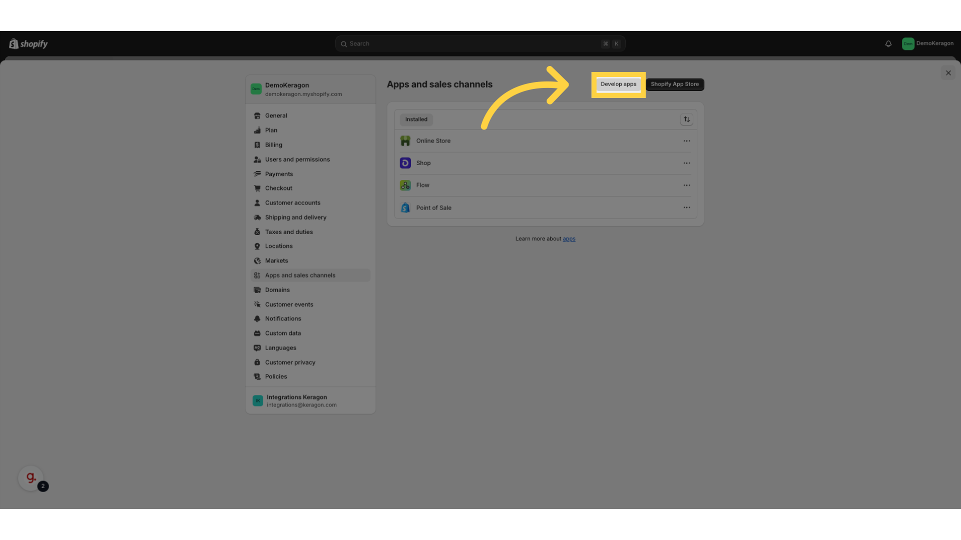 Click 'Develop apps'
