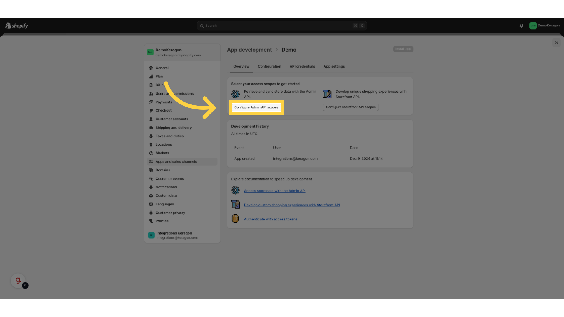 Click 'Configure Admin API scopes'