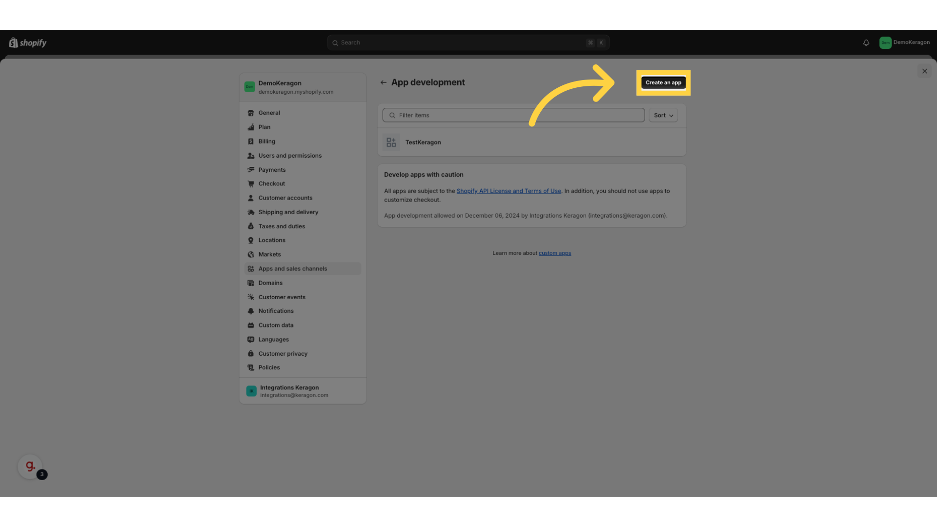 Click 'Create an app'