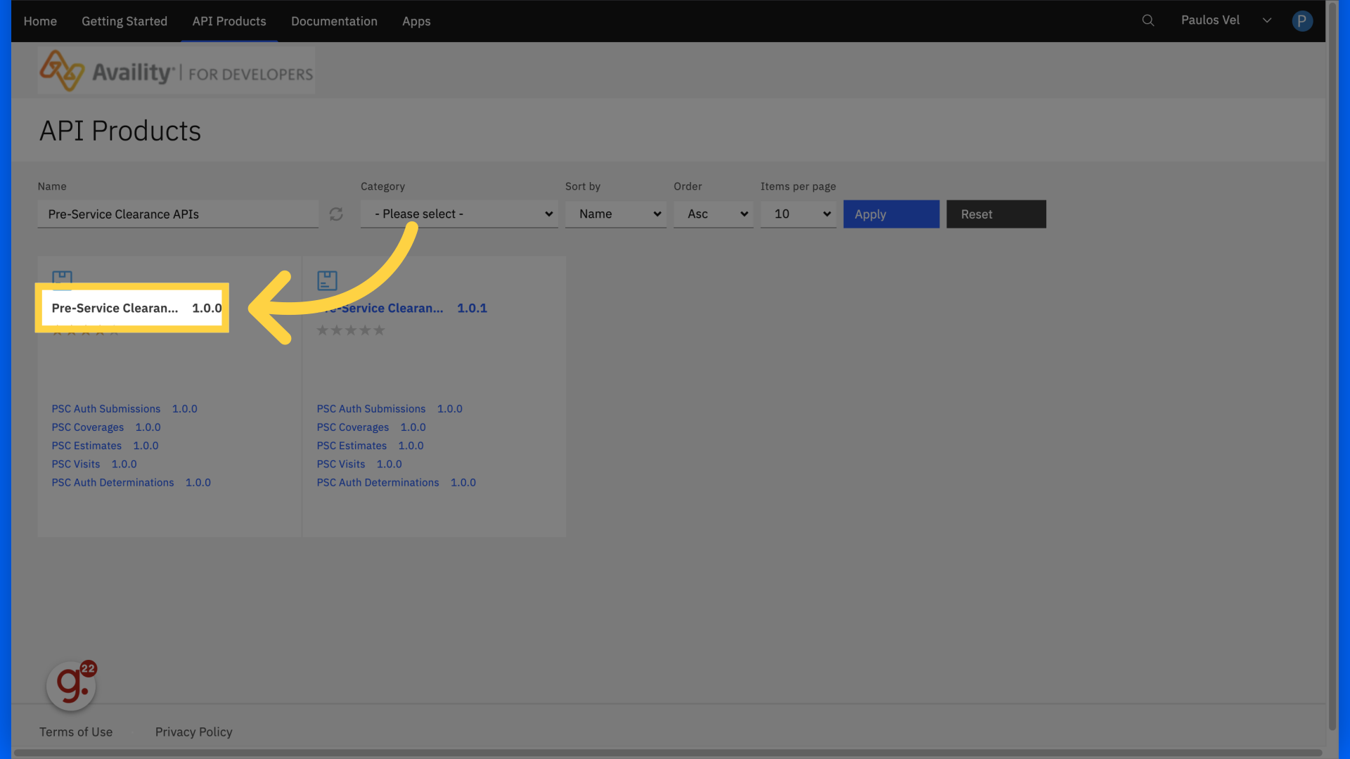 Click 'Pre-Service Clearance APIs'