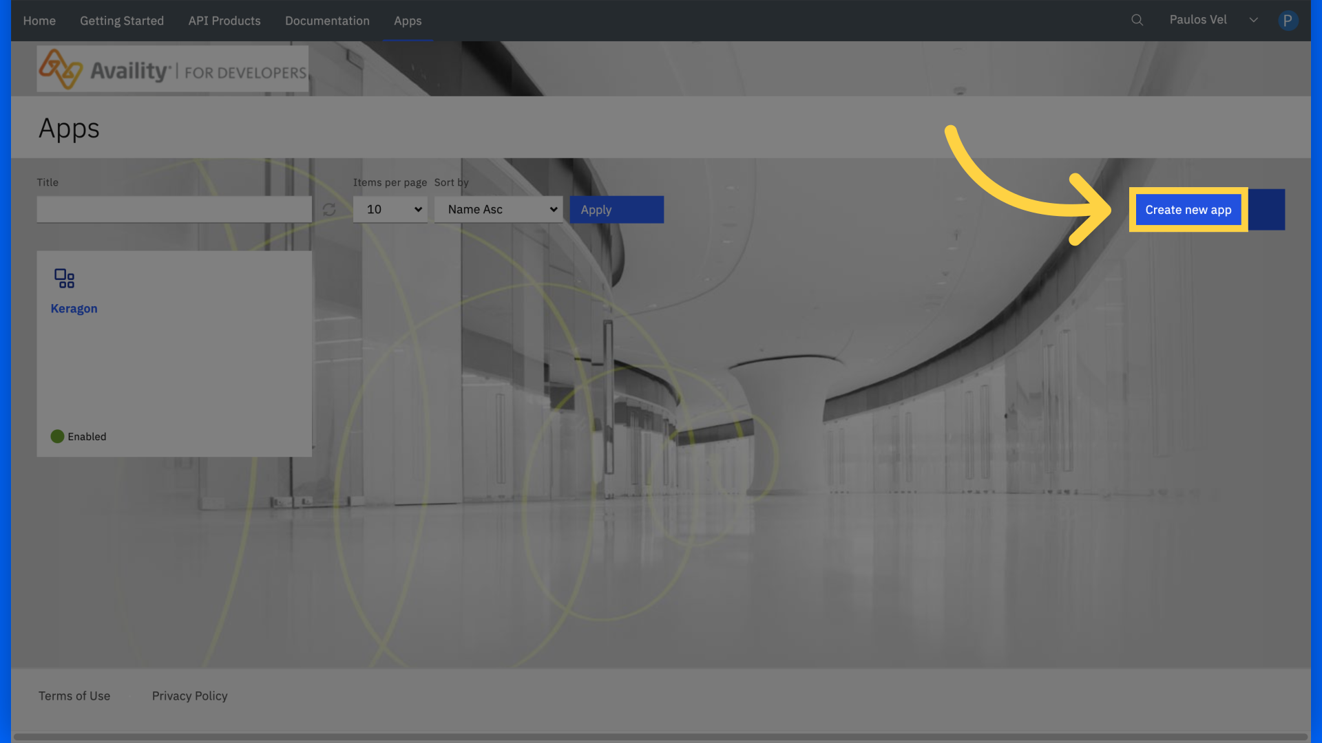Click 'Create new app'