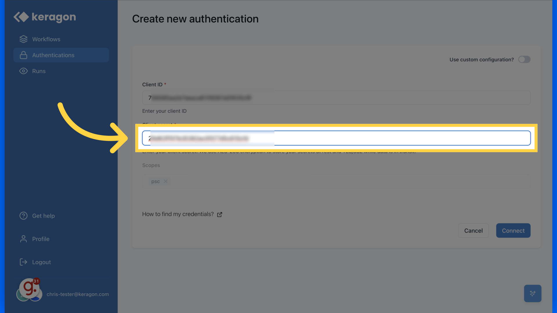 Paste the secret from step 9