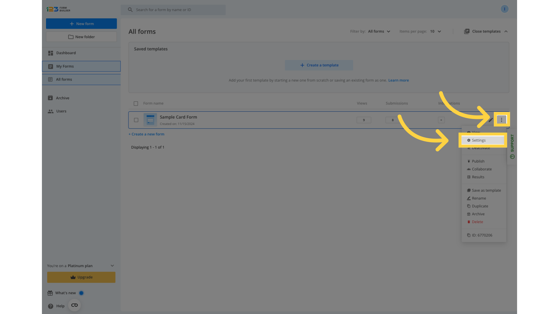 Click 'Settings' from your form menu
