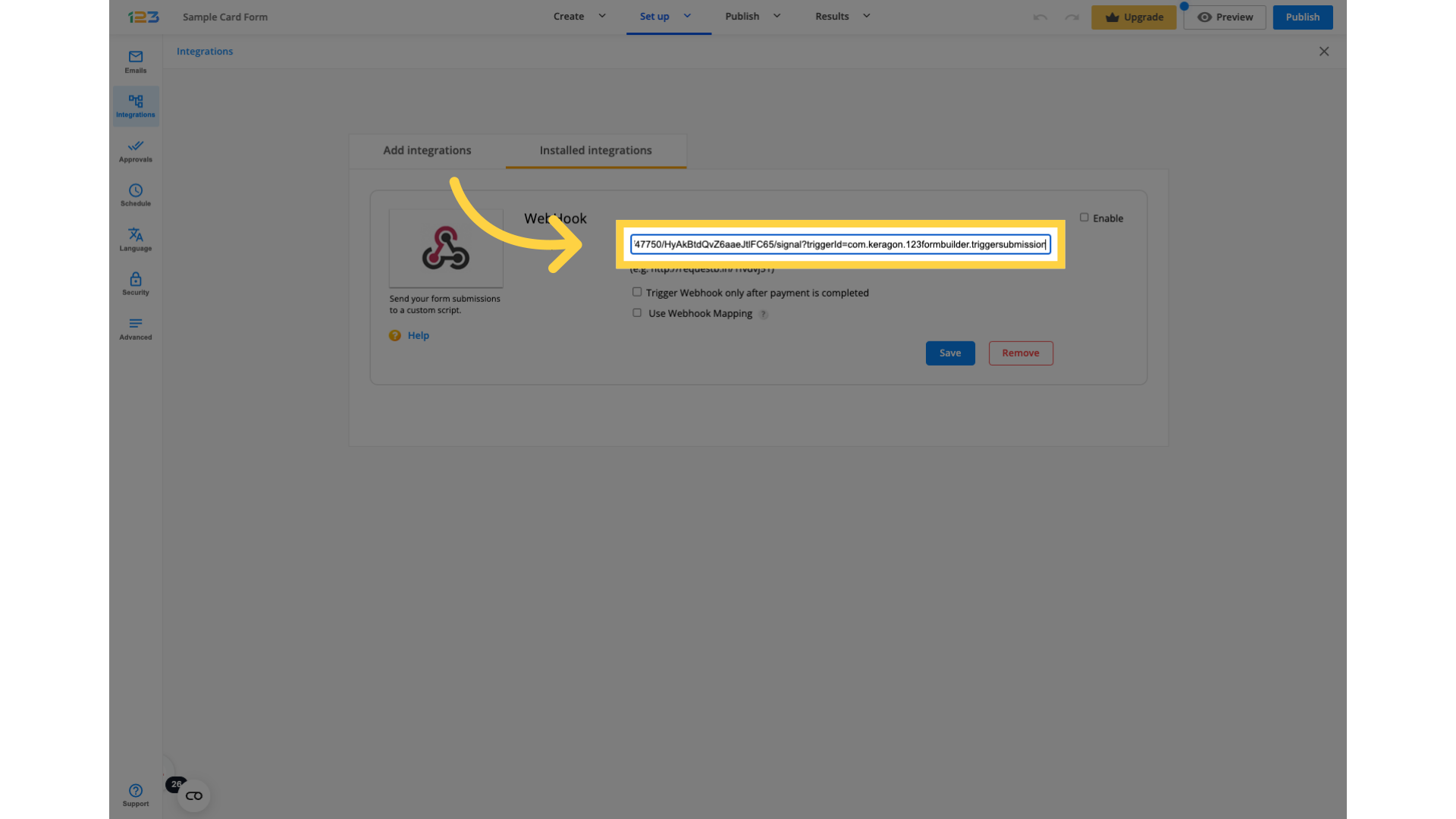 Paste your Keragon webhookURL