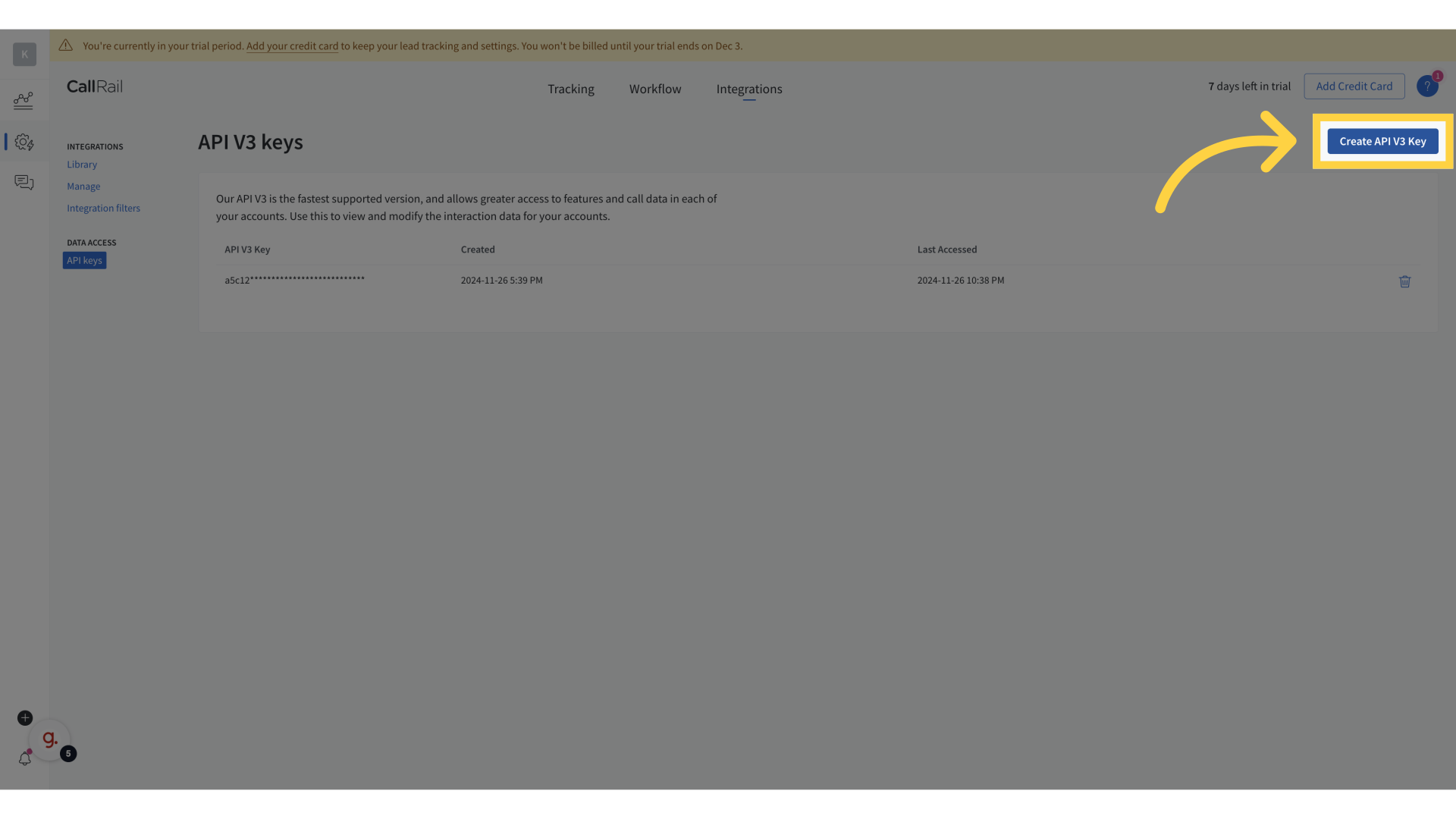 Click 'Create API V3 Key'