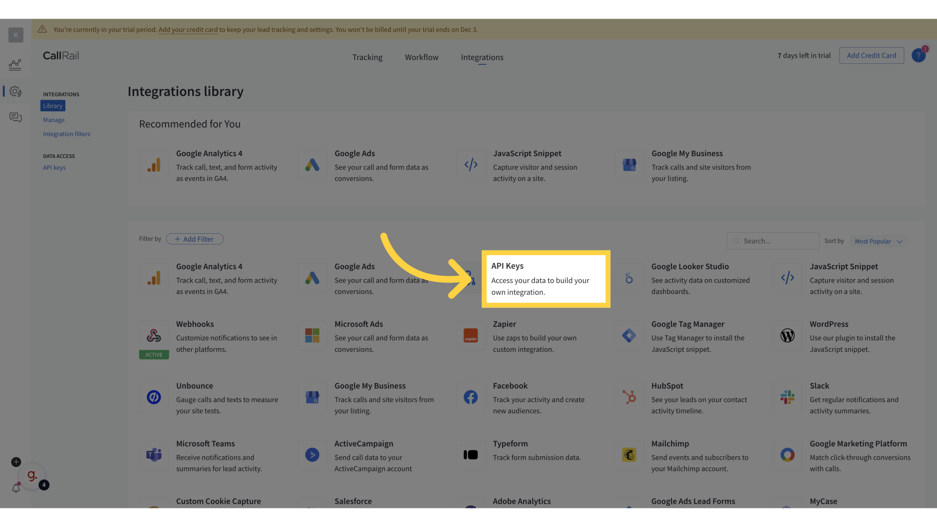 Click 'API Keys'