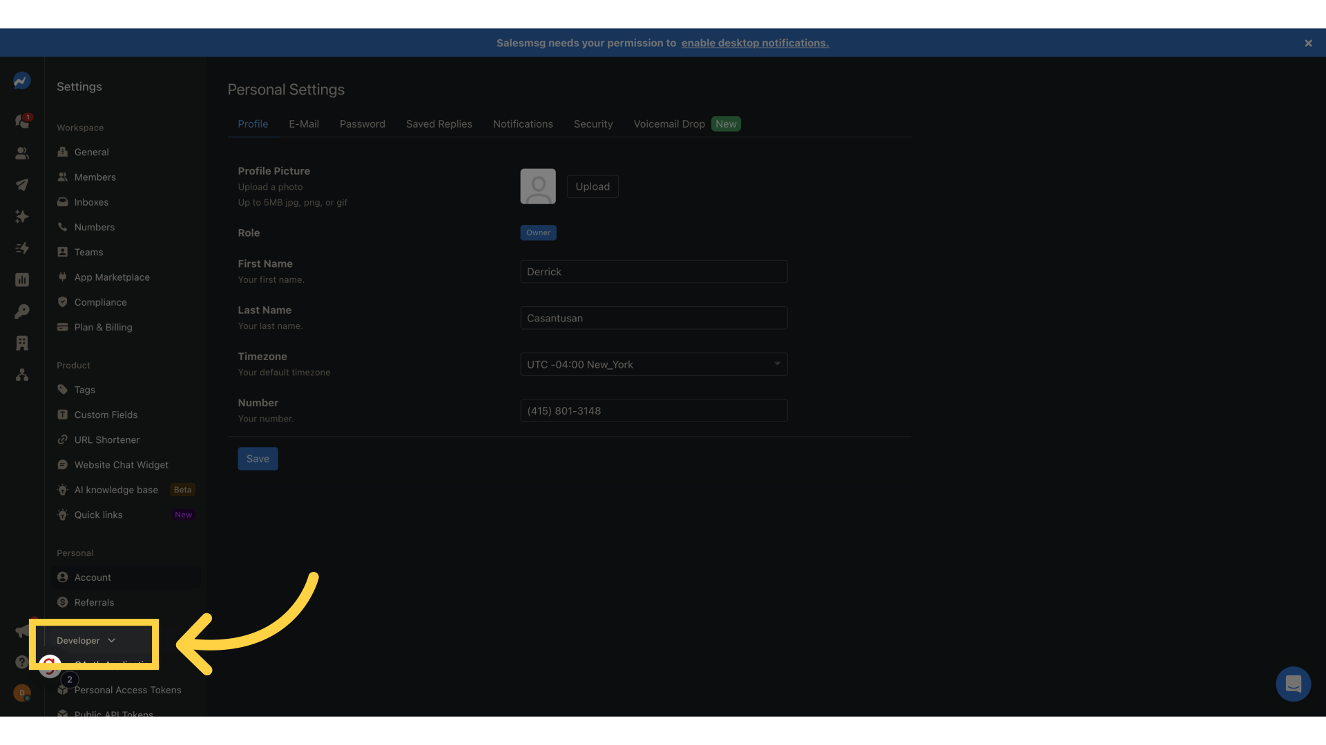 Expand 'Developer' section