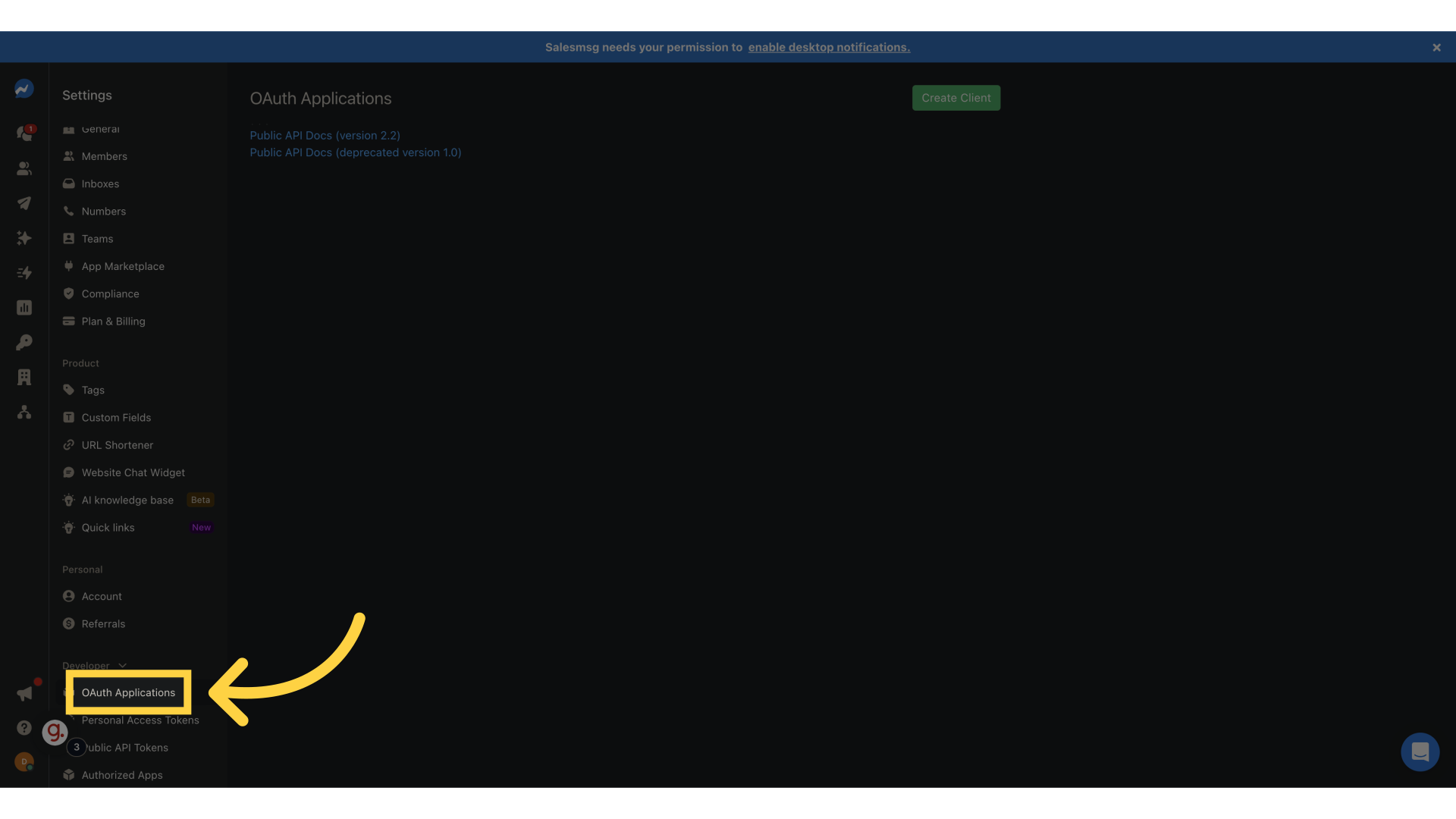 Click 'OAuth Applications'