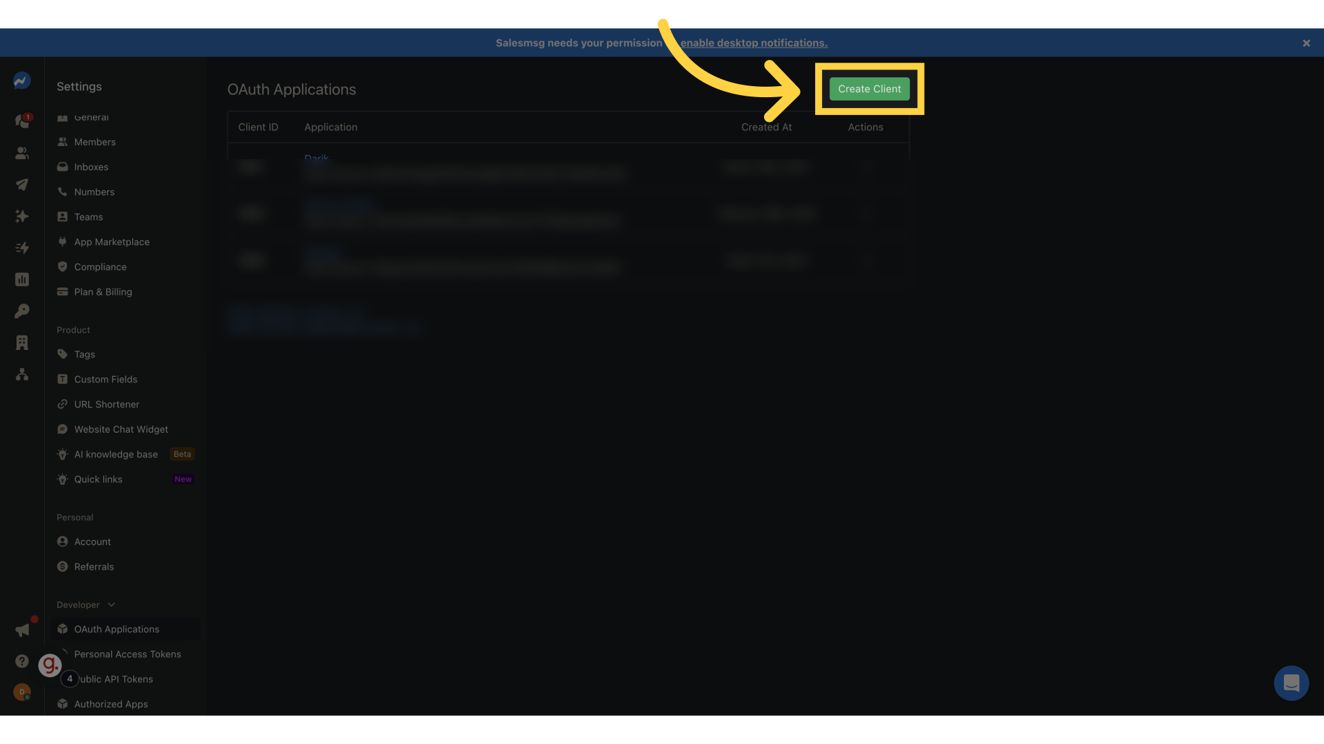 Click 'Create Client'