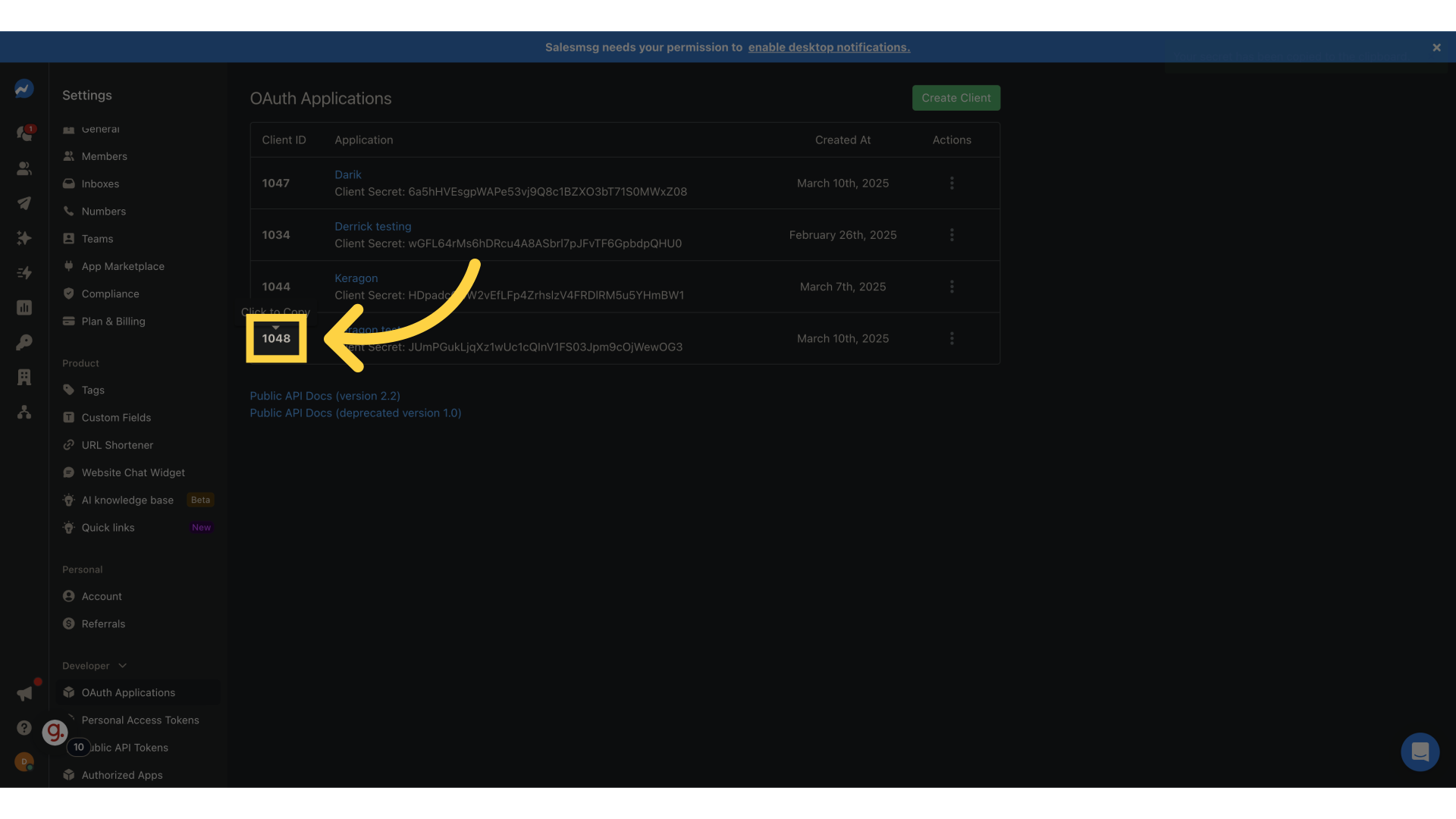 Copy the client ID