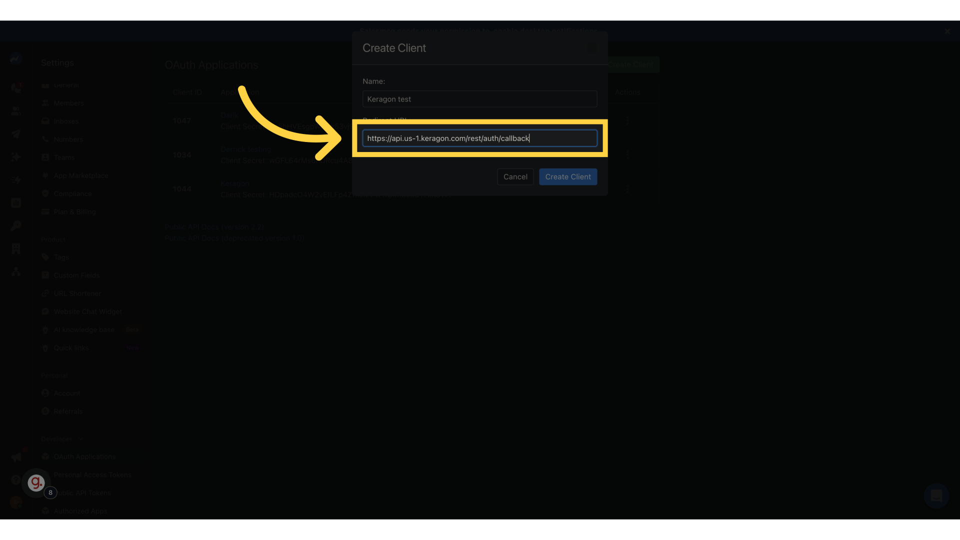 Fill 'https://api.us-east-1.keragon.com/rest/auth/callback'