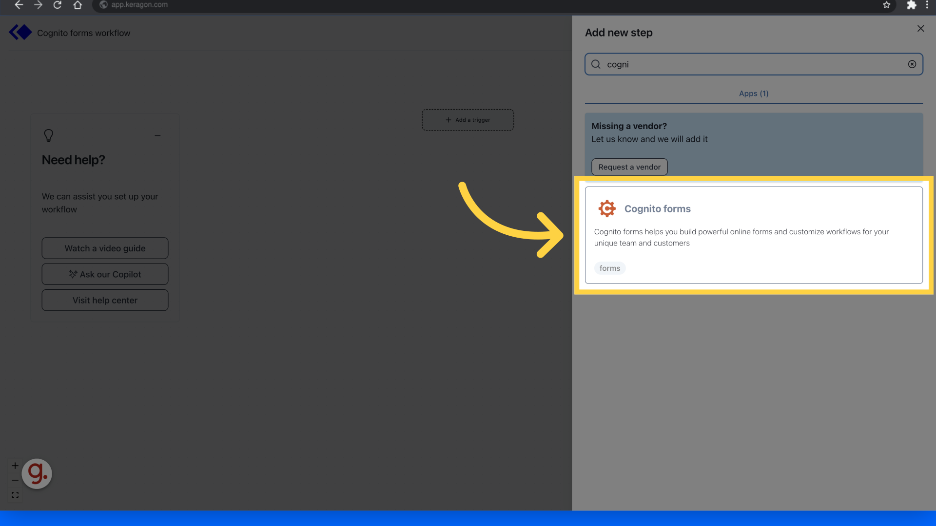 Select 'Cognito forms' app