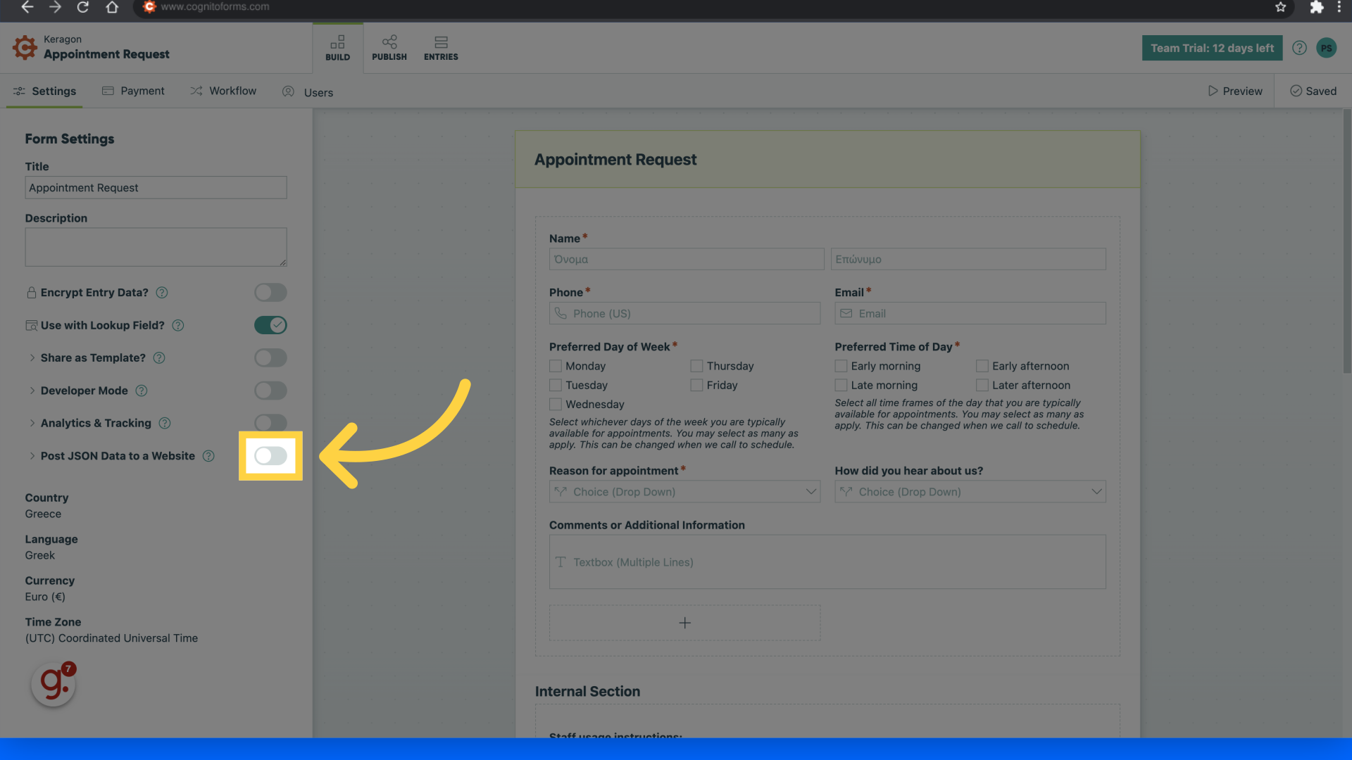 Click enable Post JSON Data to a Website