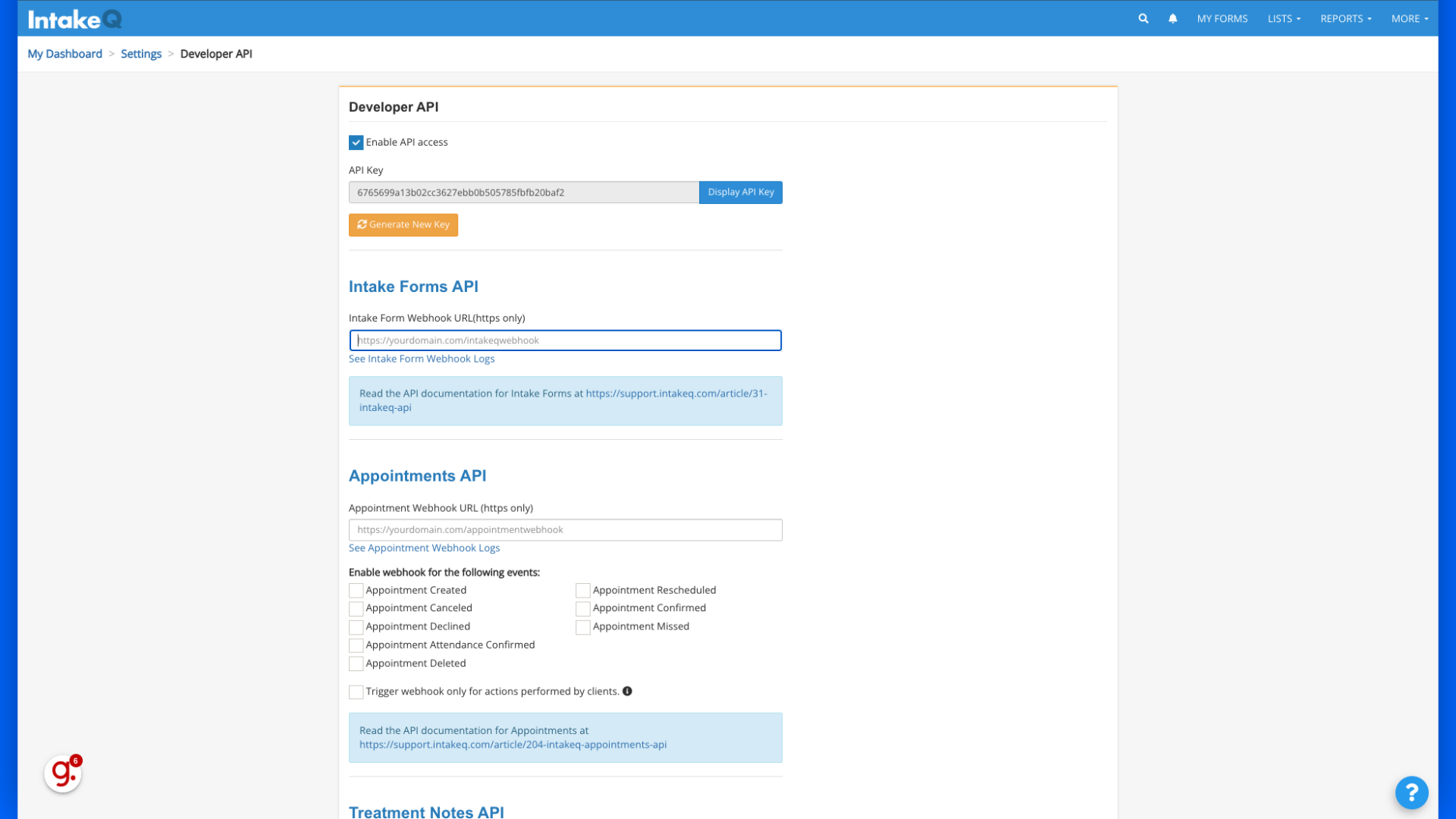 Switch to https://intakeq.com/#/settings/api