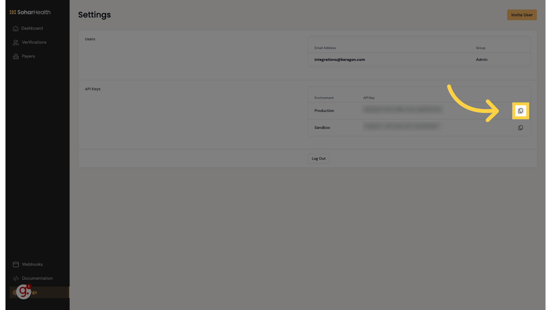 Click to copy API key