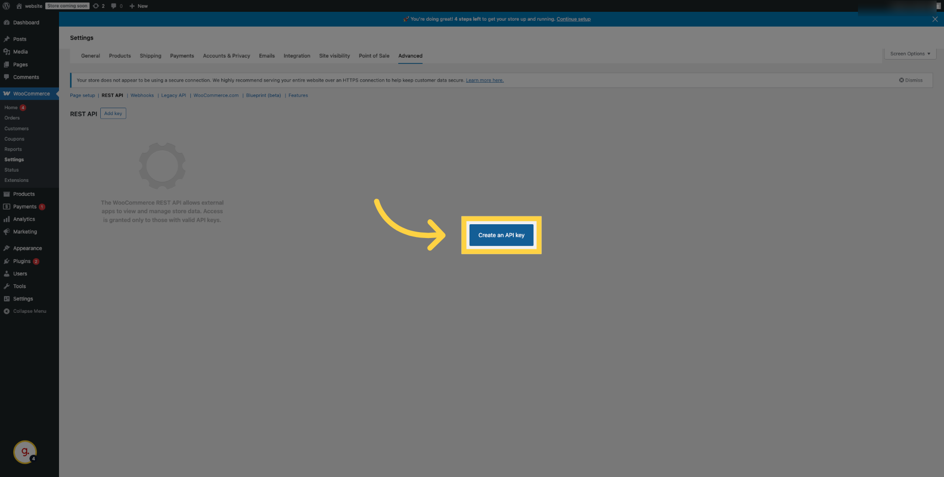 Click 'Create an API key'