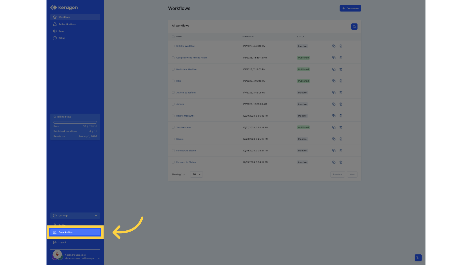 Click 'Organization'
