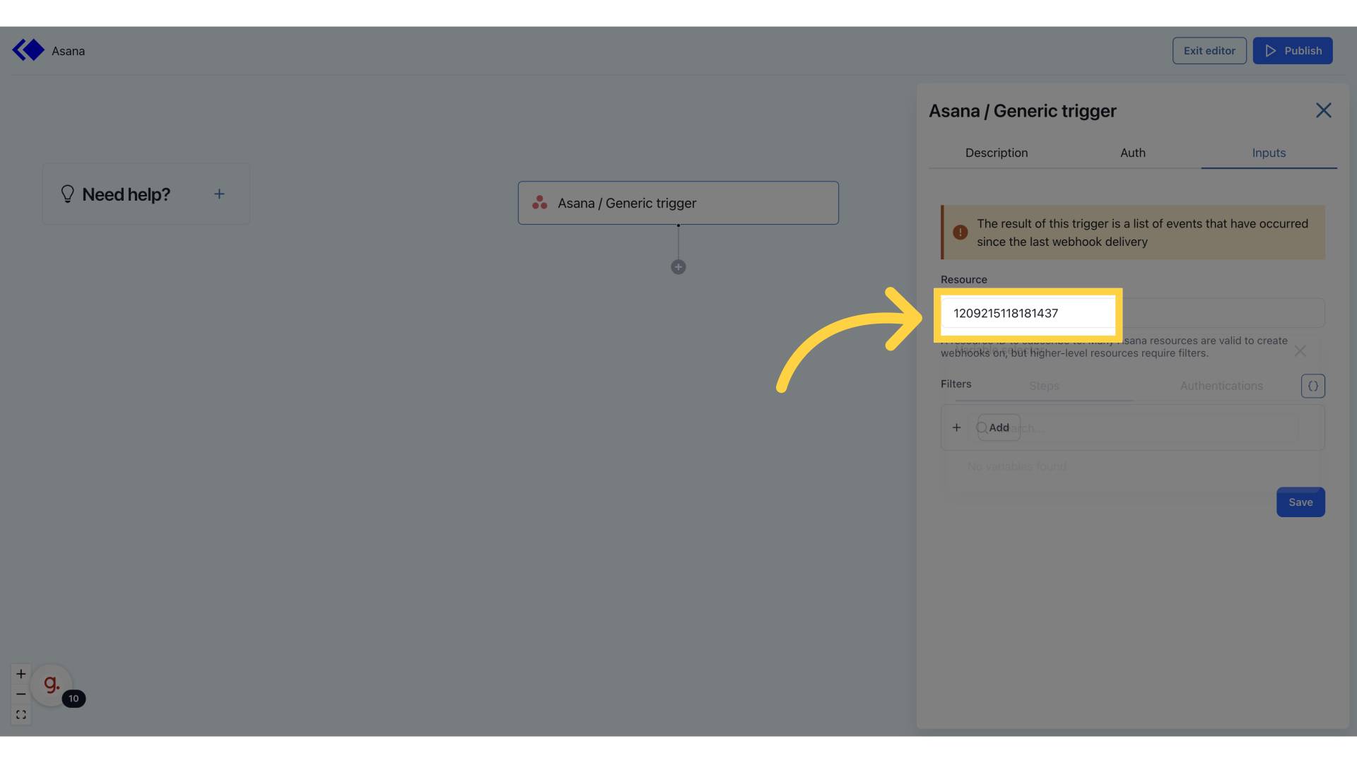 Paste the resource ID