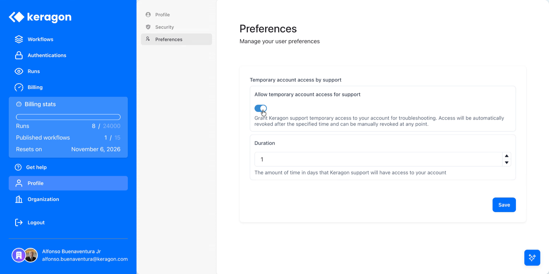 Enable Temporary Account Access