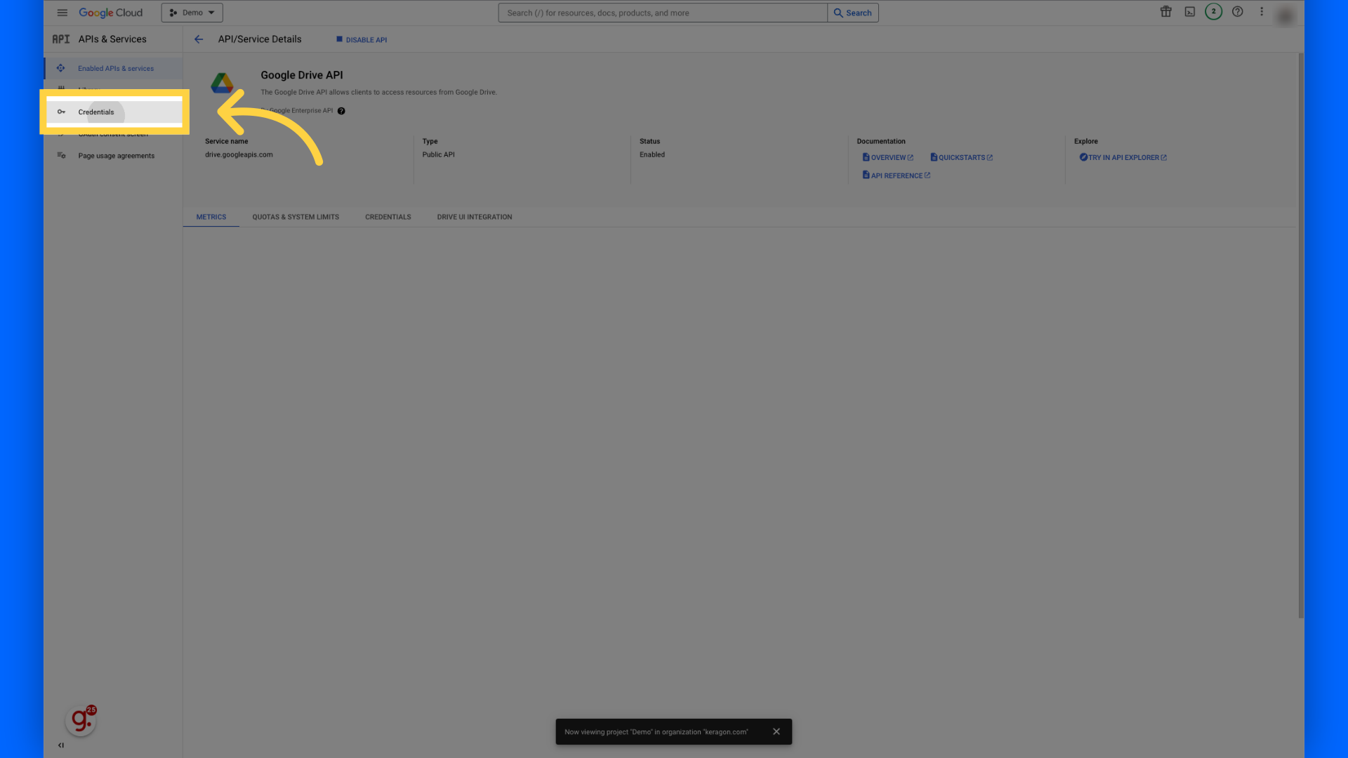 Click 'Credentials'