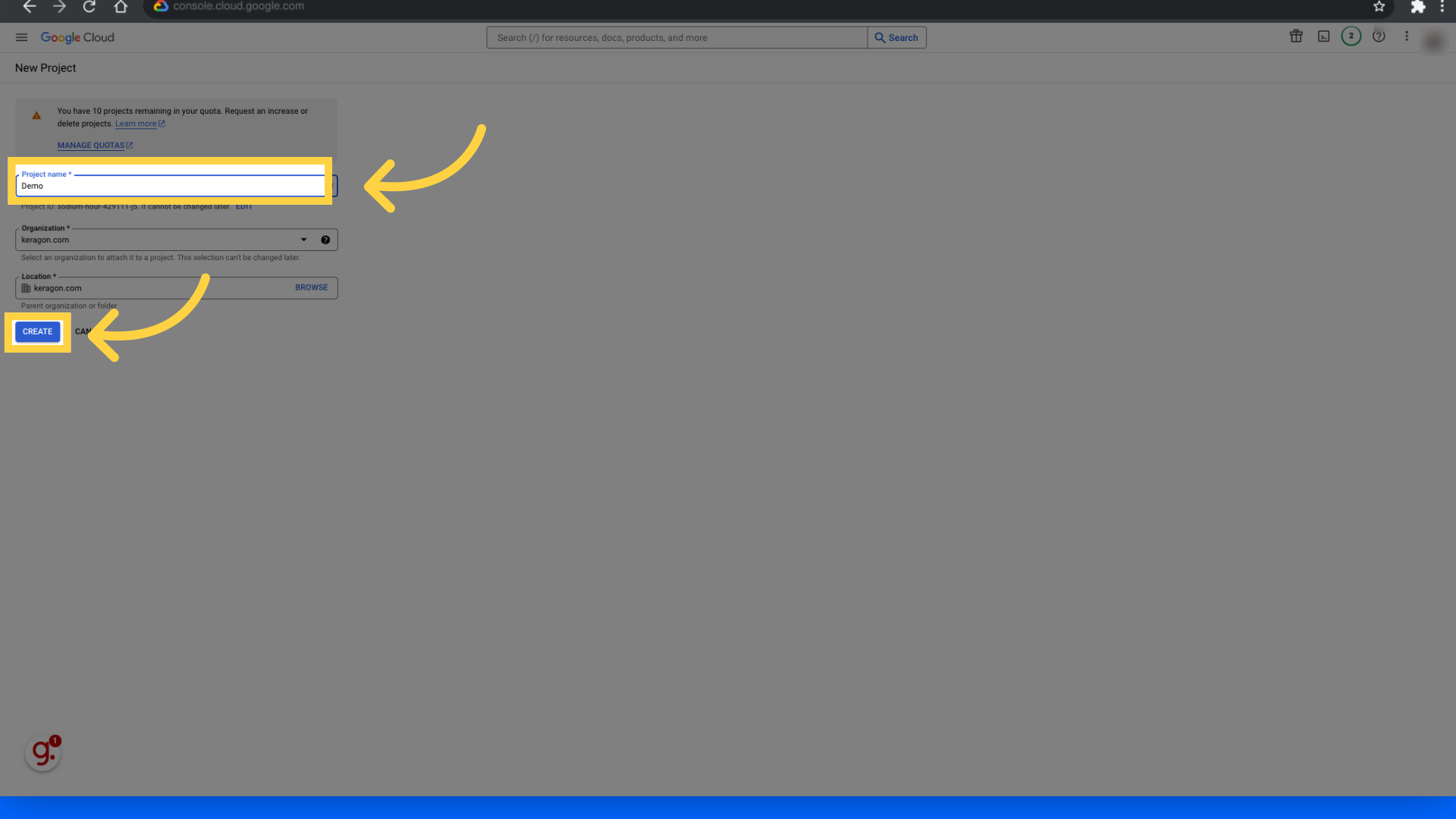 Enter your project name and save