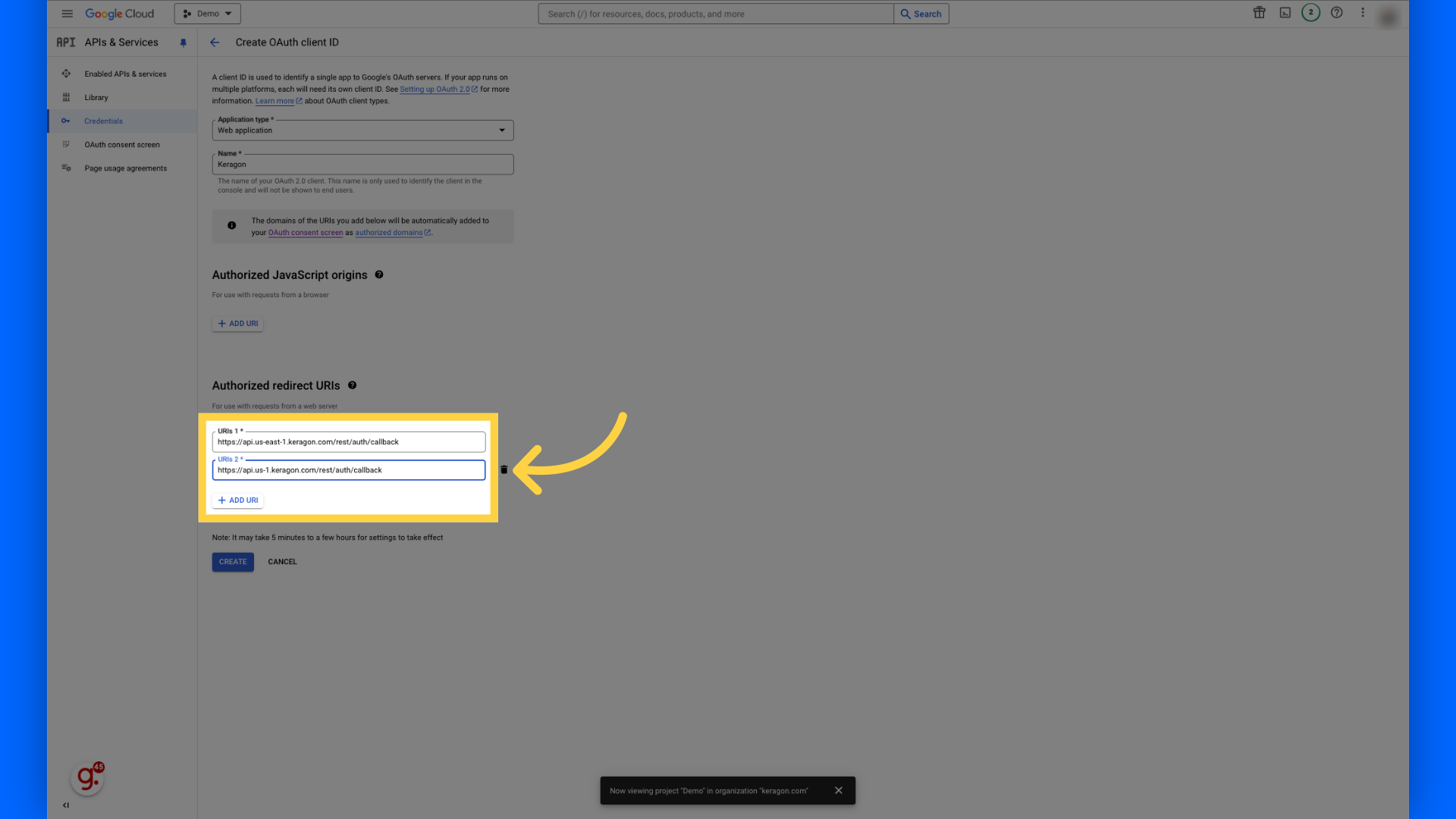 Set redirect urls
https://api.us-1.keragon.com/rest/auth/callback
and
https://api.us-east-1.keragon.com/rest/auth/callback