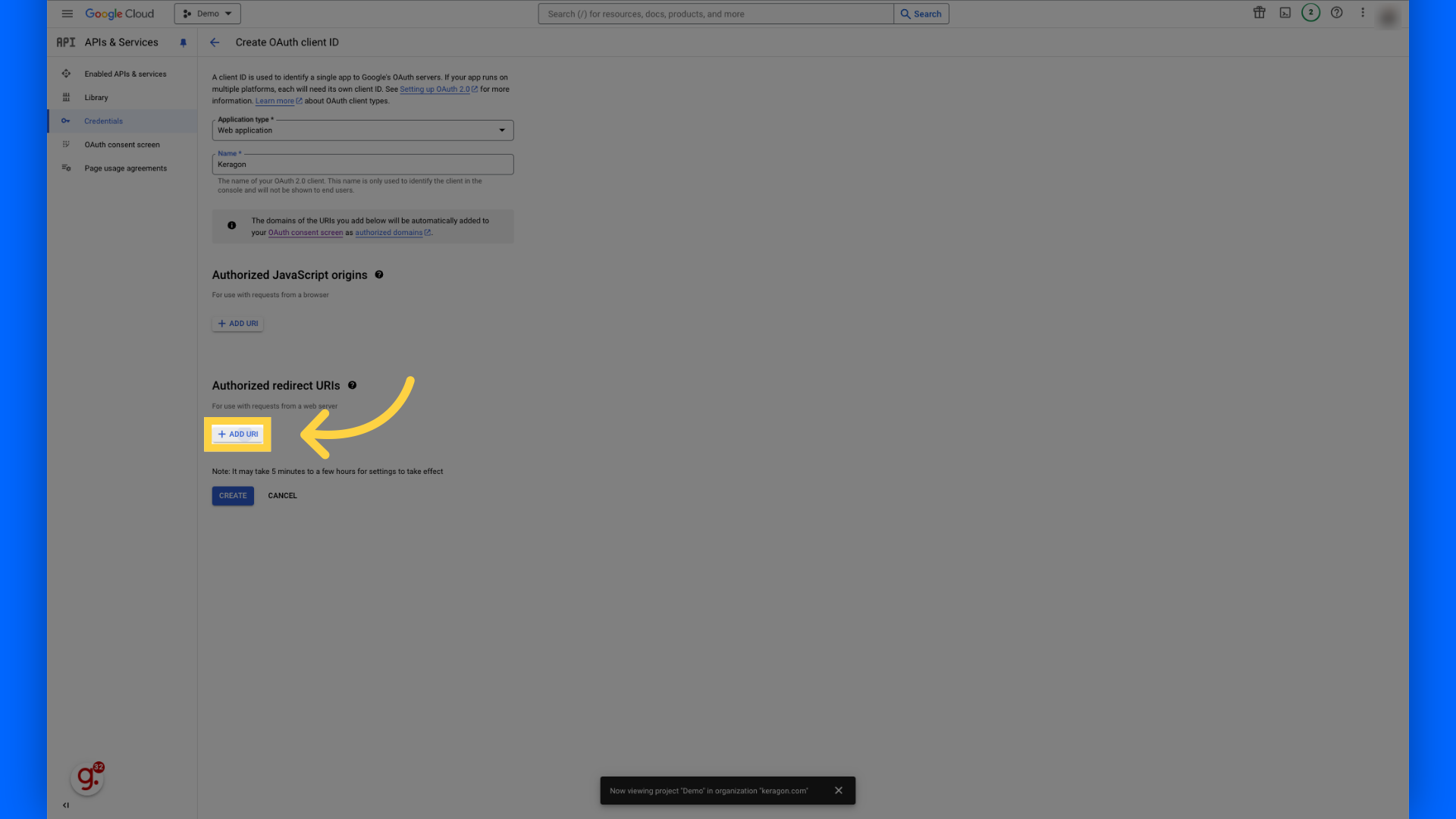 Click 'Add URI'