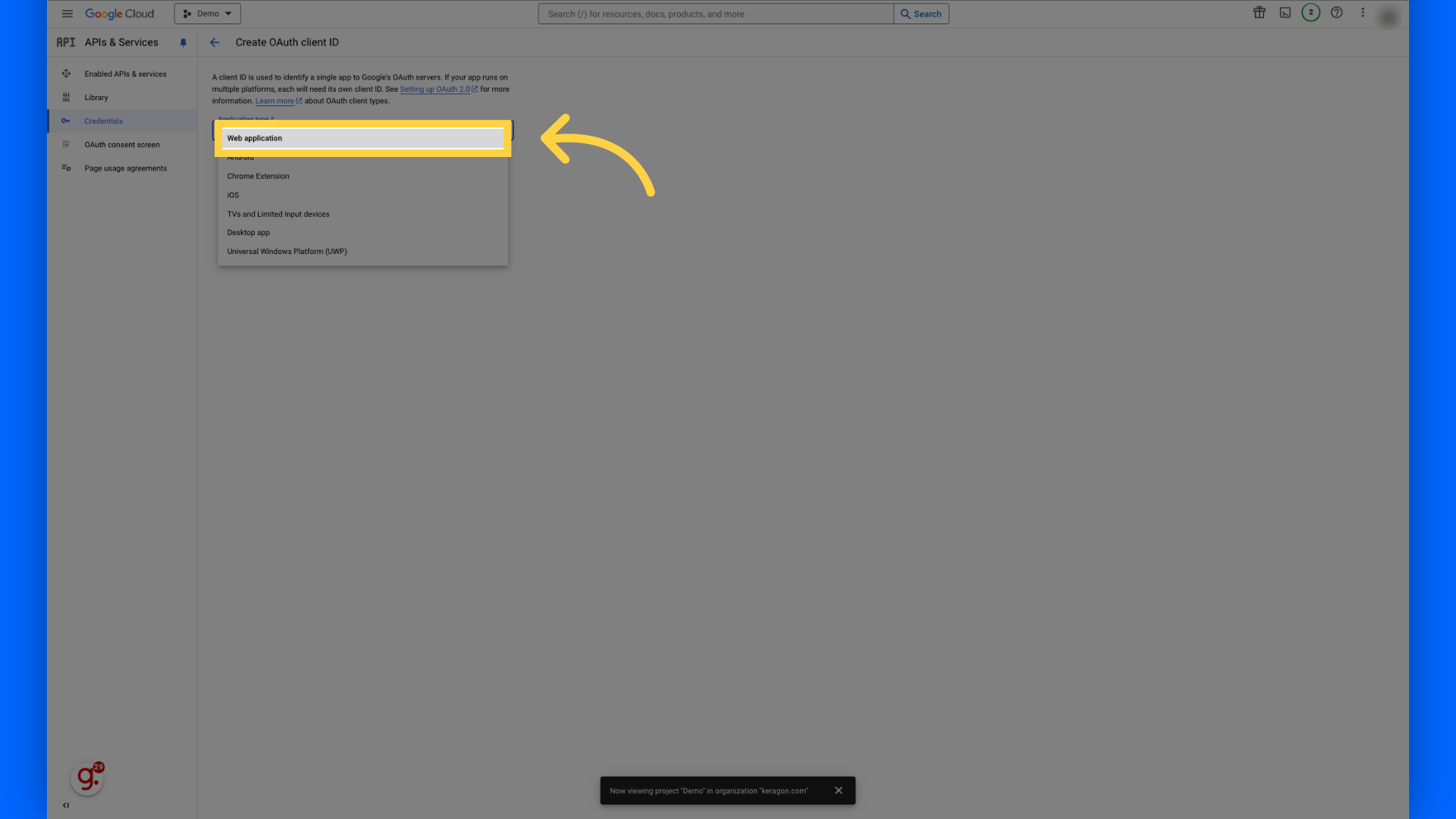 Click 'Web application'