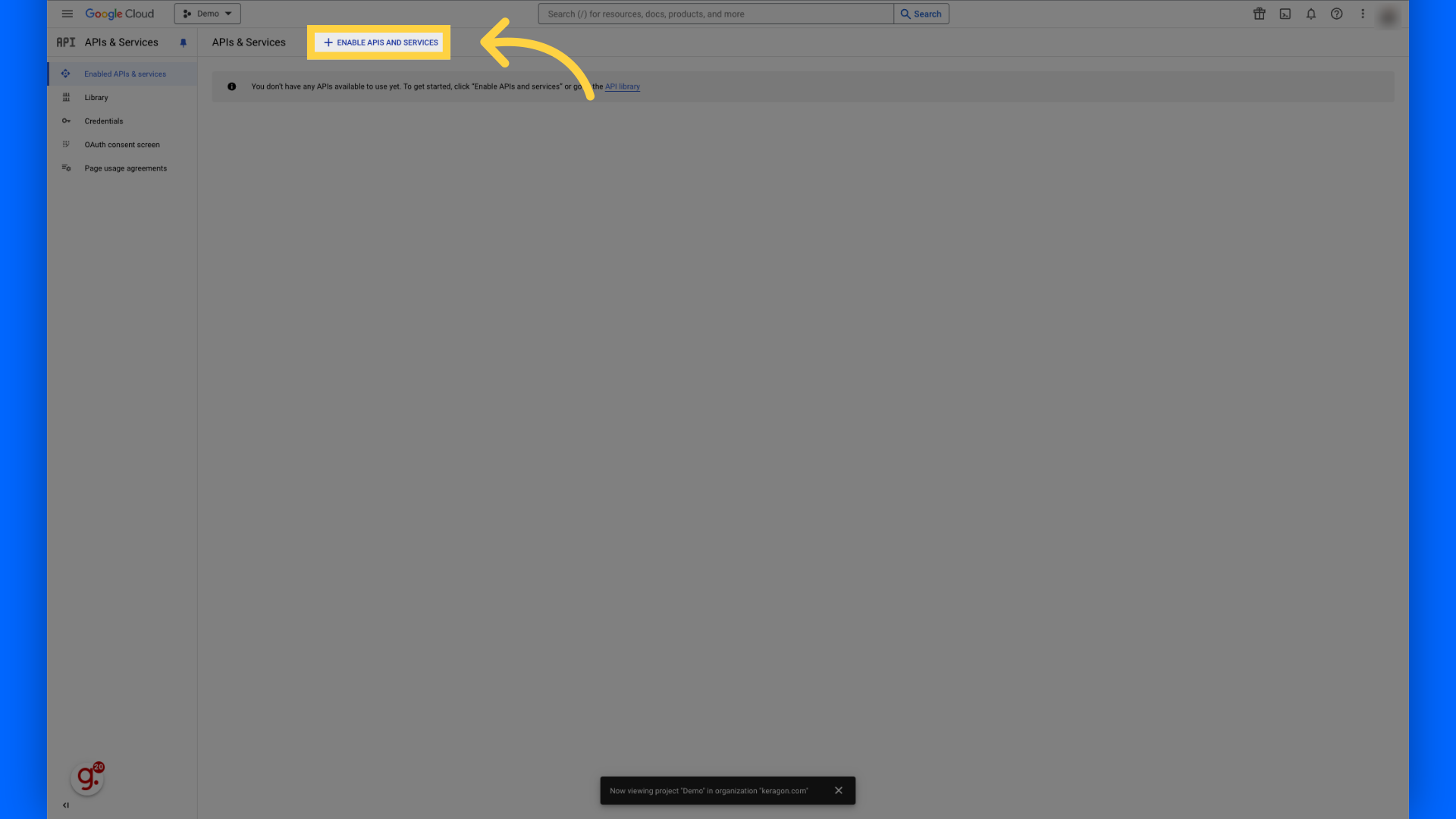 Click 'Enable APIs and services'