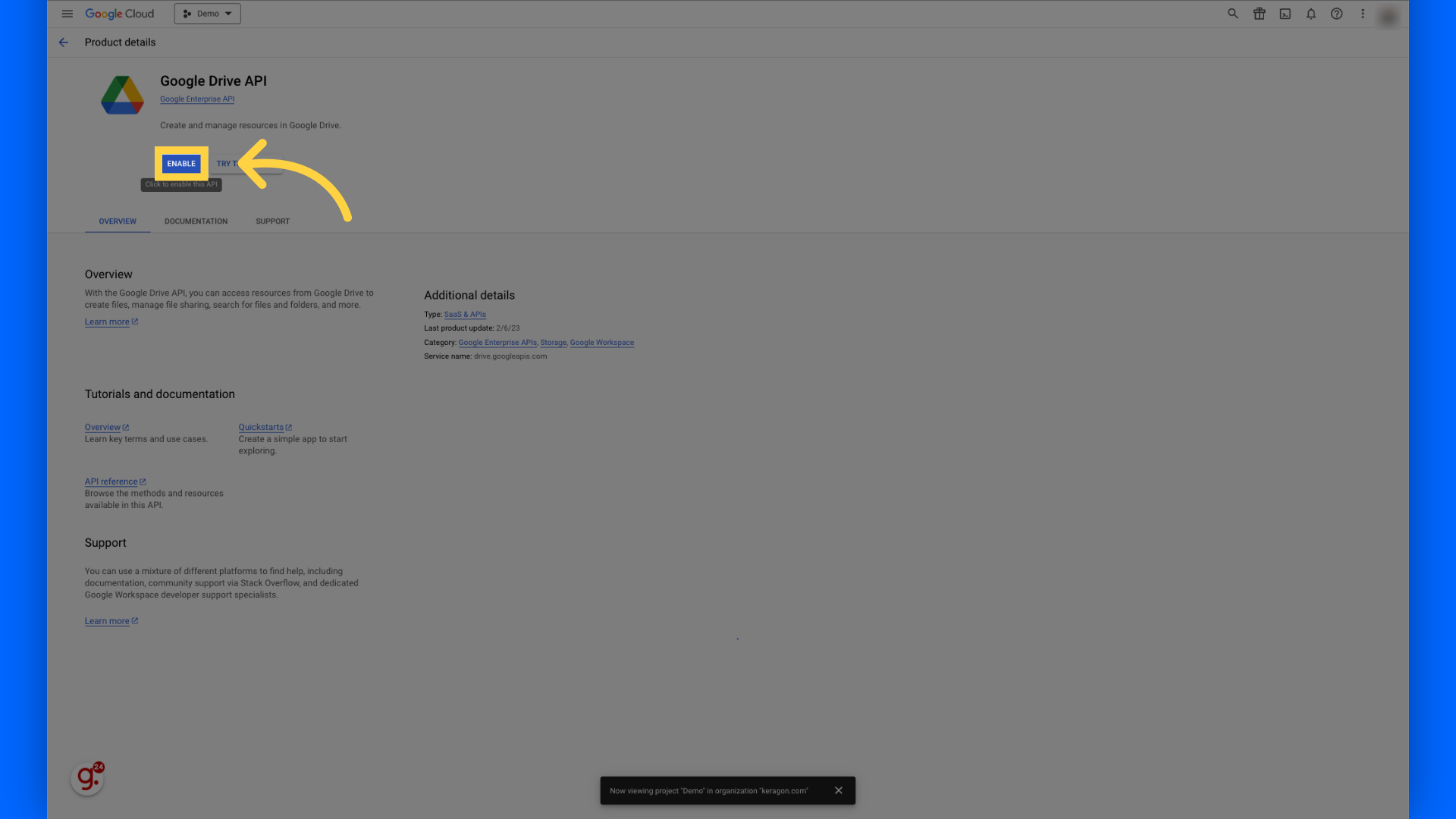 Click 'Enable'
