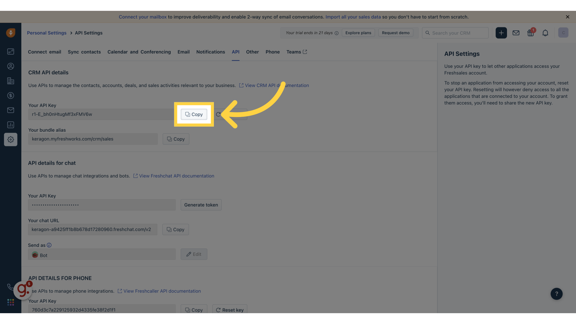 Copy 'Your API Key'